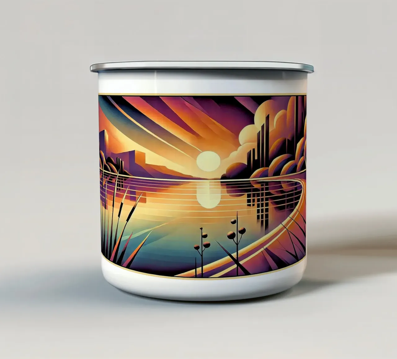 Skyline Radiance in Art Deco tazza in smalto da Chromatic Fusion Studio