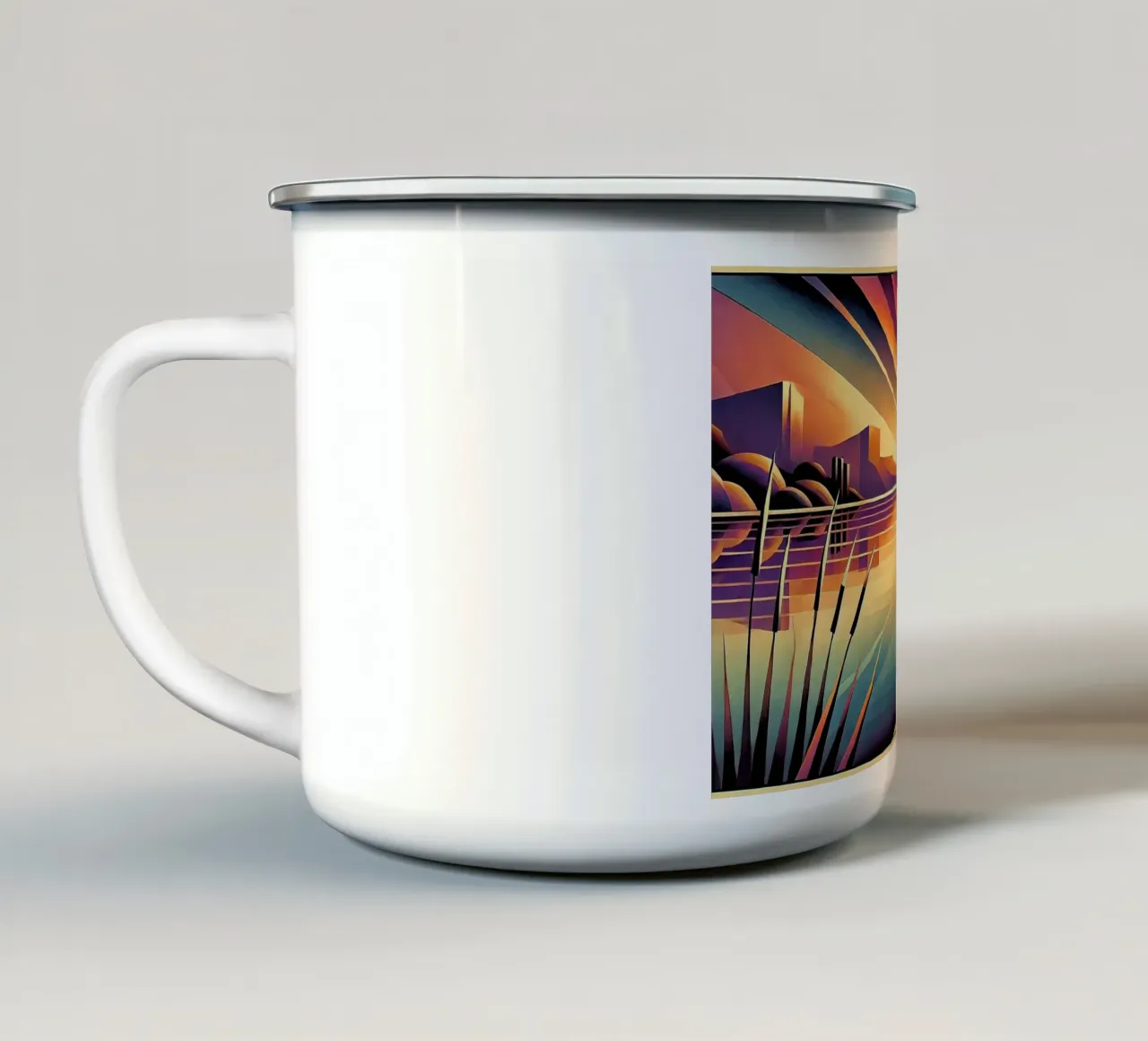 Skyline Radiance in Art Deco tazza in smalto da Chromatic Fusion Studio