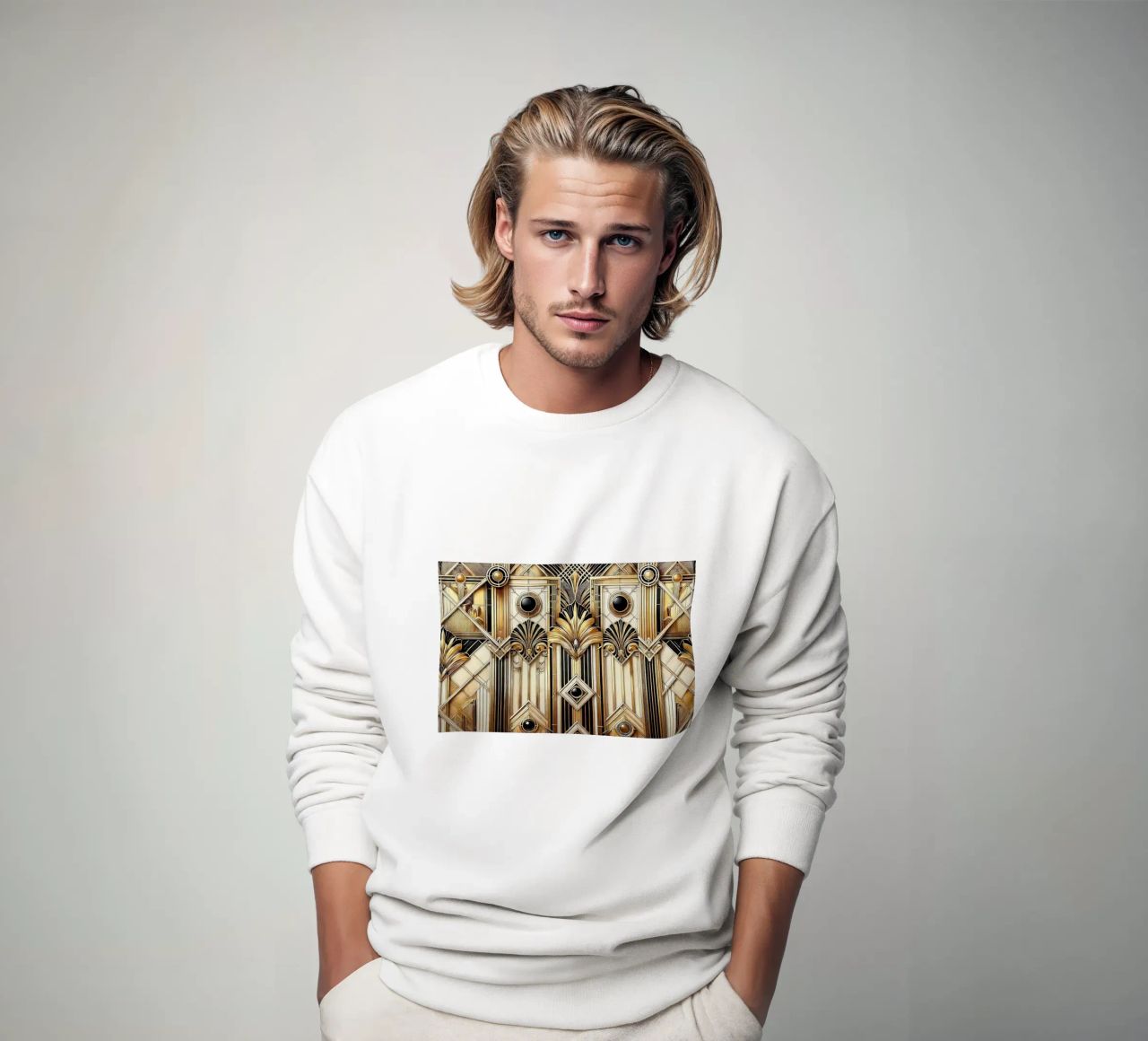 Sophisticated Geometric Opulence in Art Deco sweatshirt by Chromatic Fusion Studio