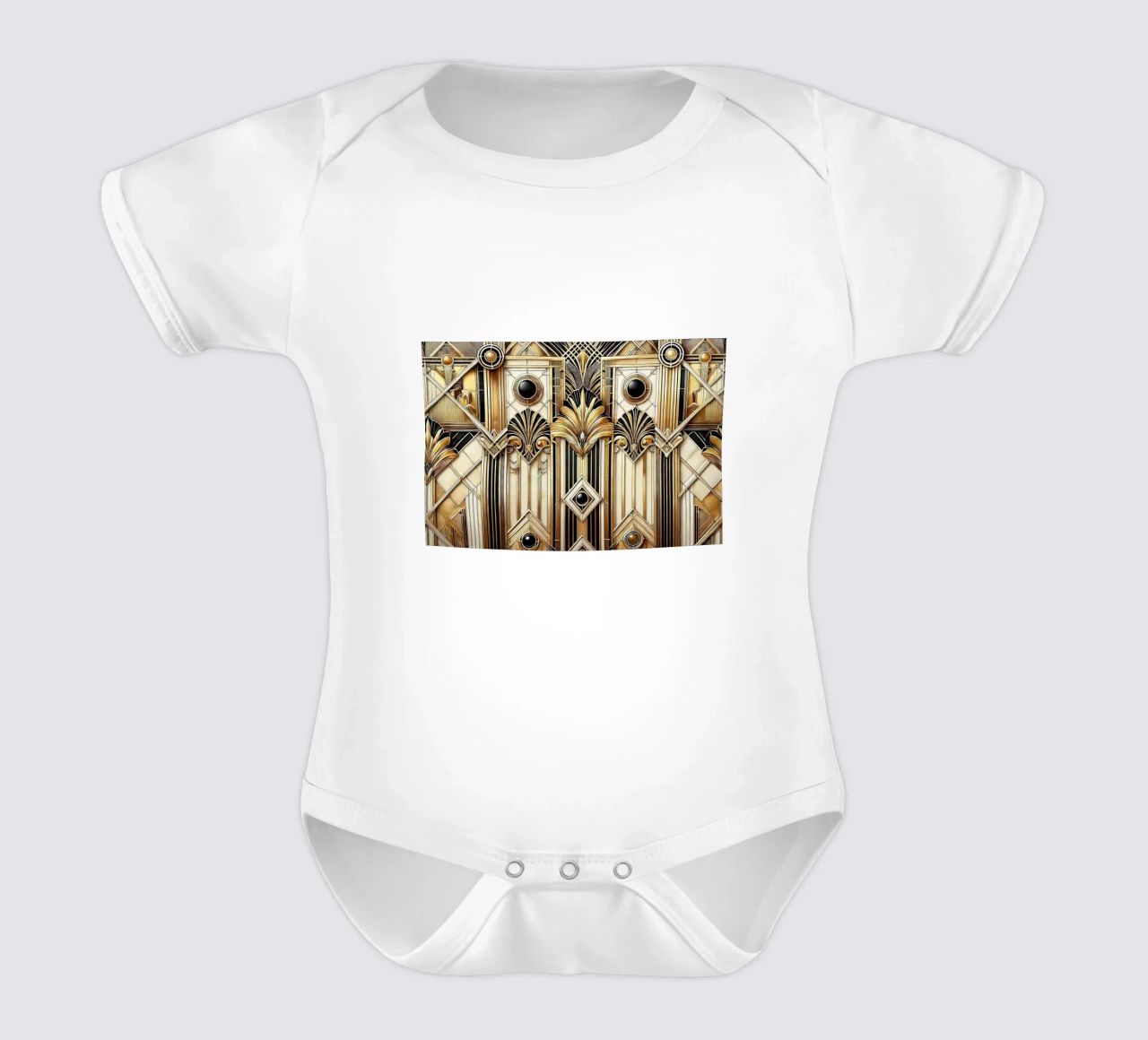Sophisticated Geometric Opulence in Art Deco short-sleeve baby romper by Chromatic Fusion Studio
