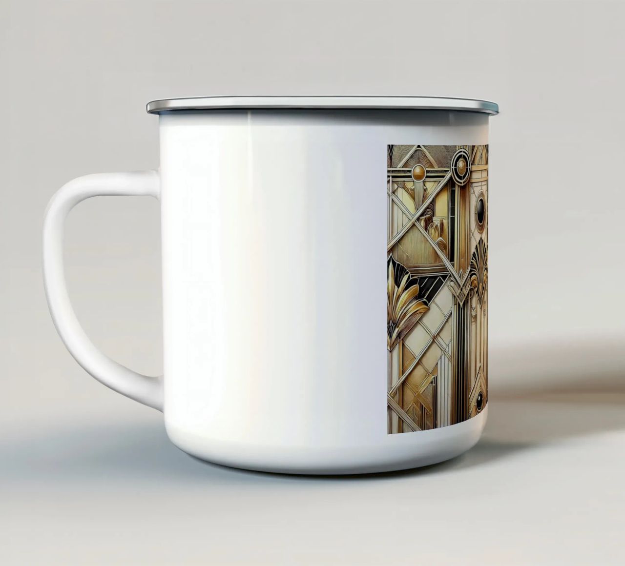 Sophisticated Geometric Opulence in Art Deco enamel mug by Chromatic Fusion Studio