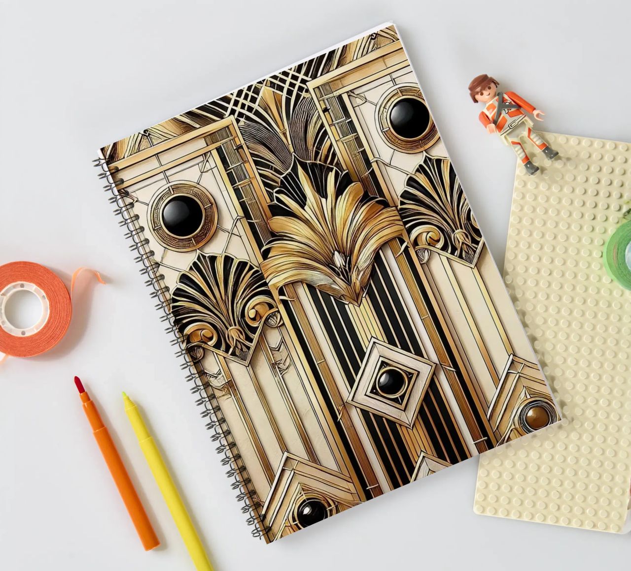 Sophisticated Geometric Opulence in Art Deco spiral notebook by Chromatic Fusion Studio