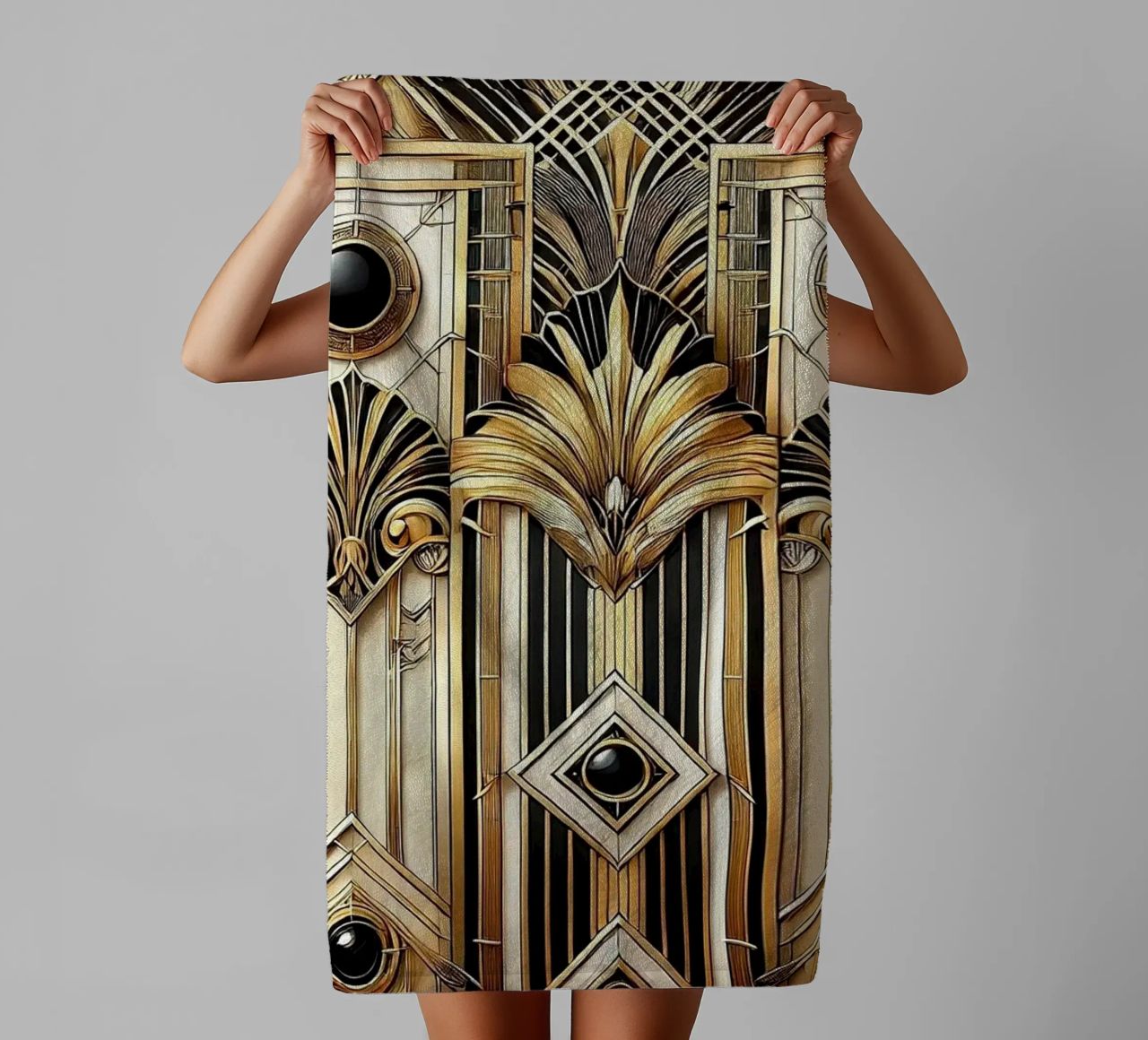 Sophisticated Geometric Opulence in Art Deco towel by Chromatic Fusion Studio