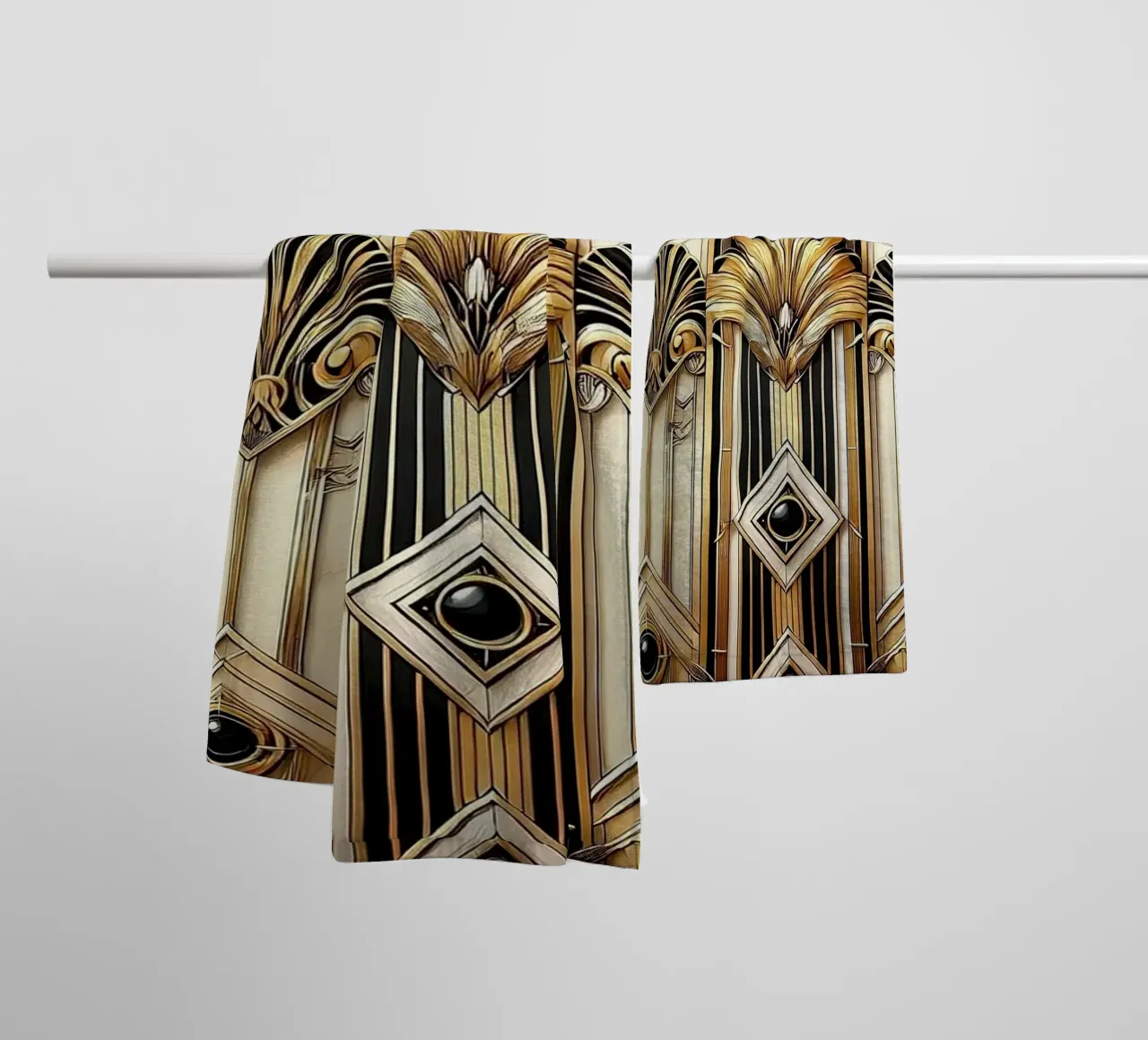 Sofisticada opulencia geométrica en Art Déco toalla de baño de Chromatic Fusion Studio