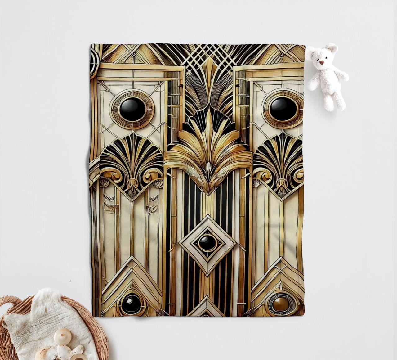 Sophisticated Geometric Opulence in Art Deco fleece blanket by Chromatic Fusion Studio