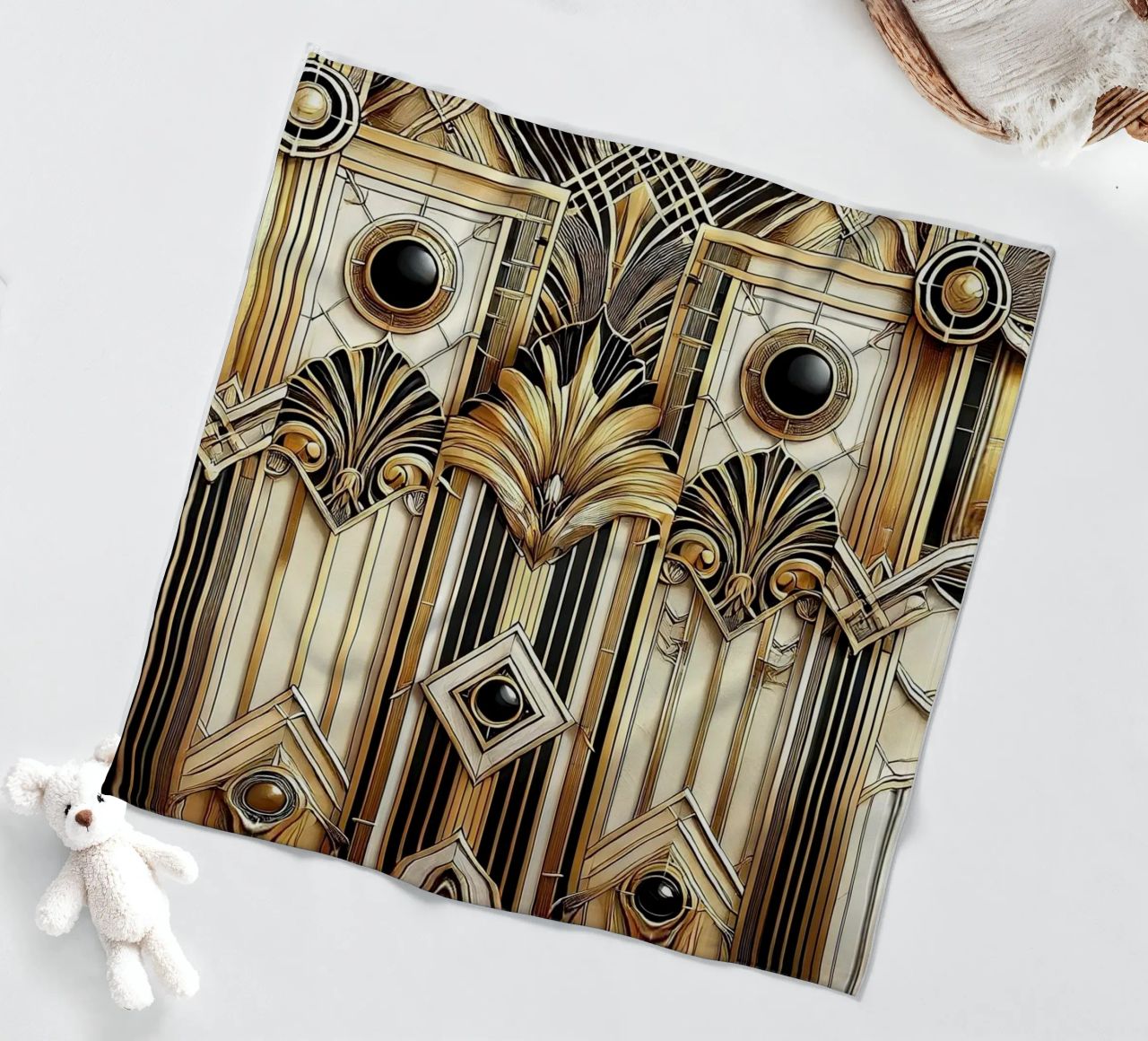Sophisticated Geometric Opulence in Art Deco fleece blanket by Chromatic Fusion Studio