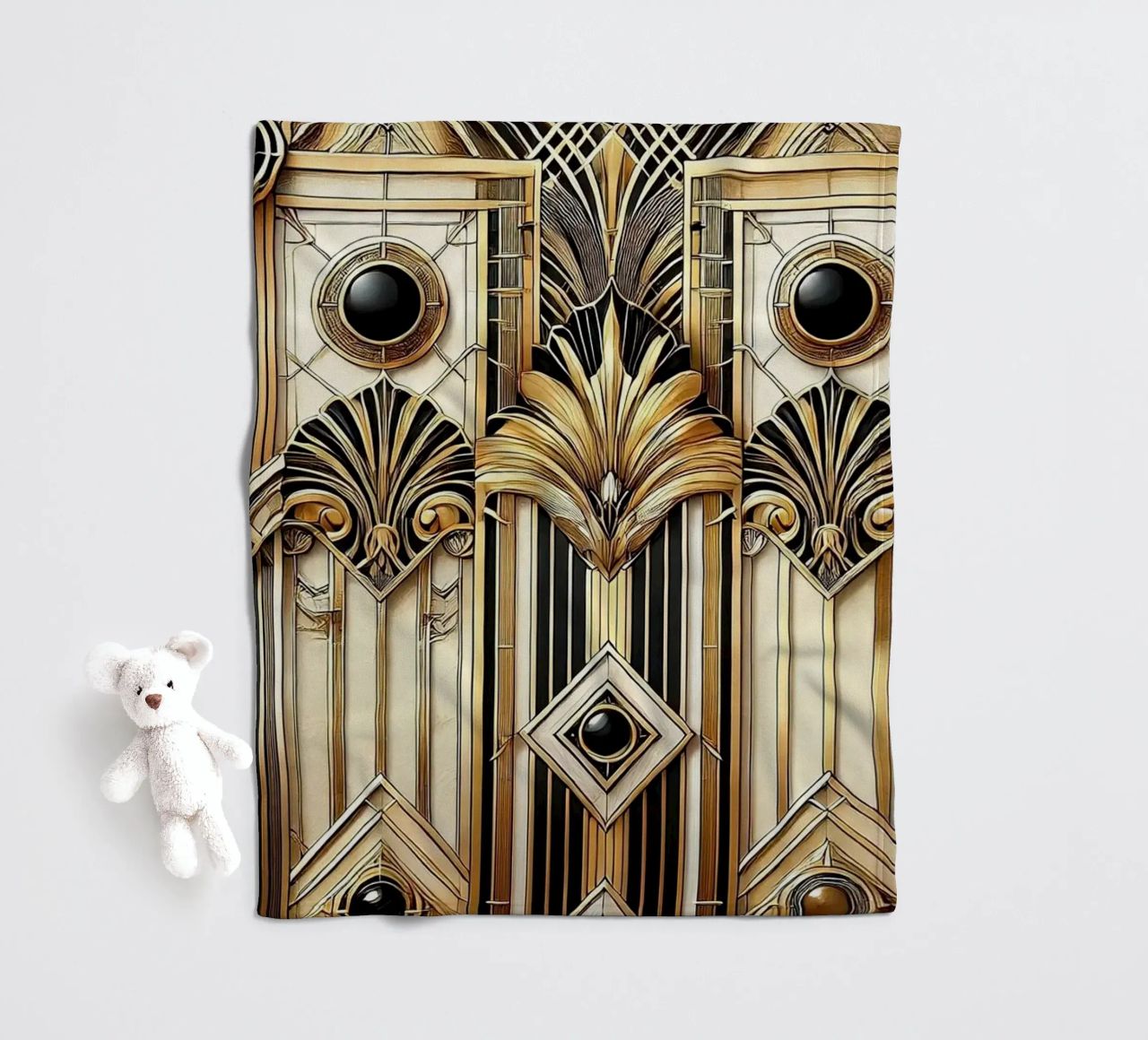 Sophisticated Geometric Opulence in Art Deco fleece blanket by Chromatic Fusion Studio