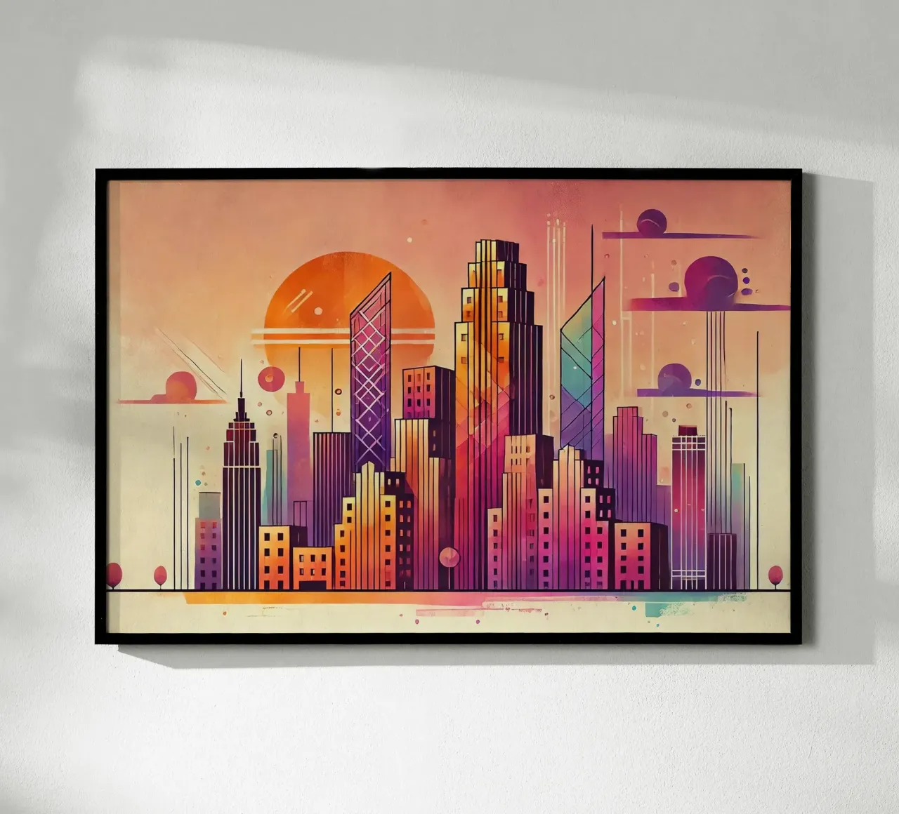 Sunset Cityscape in Art Deco hahnemühle by Chromatic Fusion Studio