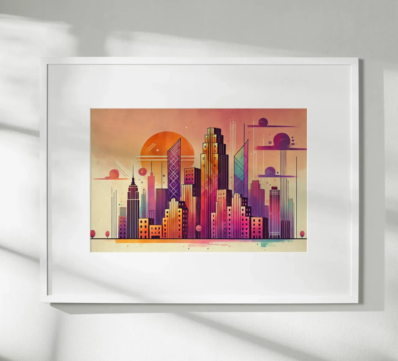 Sunset Cityscape in Art Deco hahnemühle by Chromatic Fusion Studio
