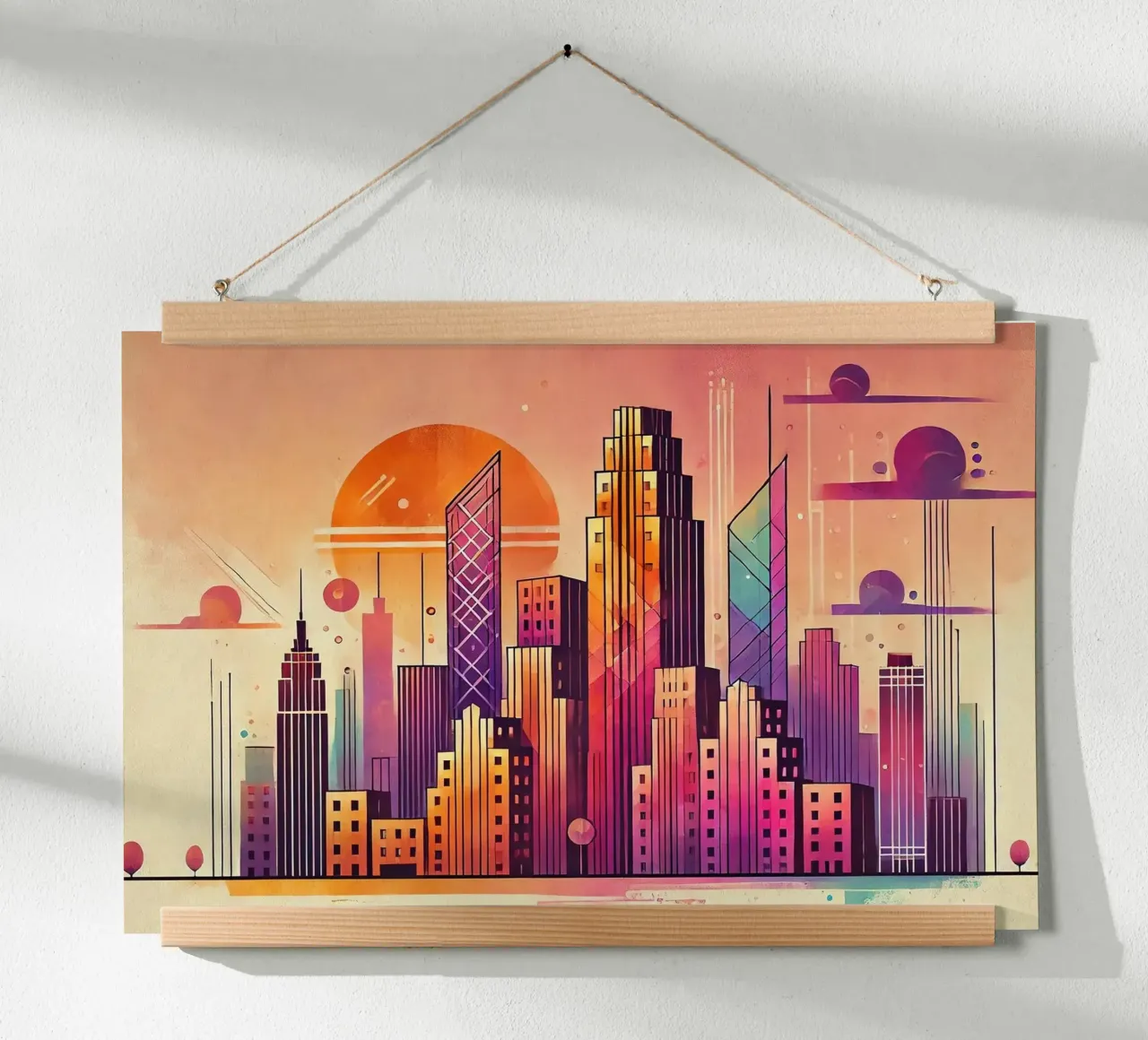 Sunset Cityscape in Art Deco hahnemühle by Chromatic Fusion Studio