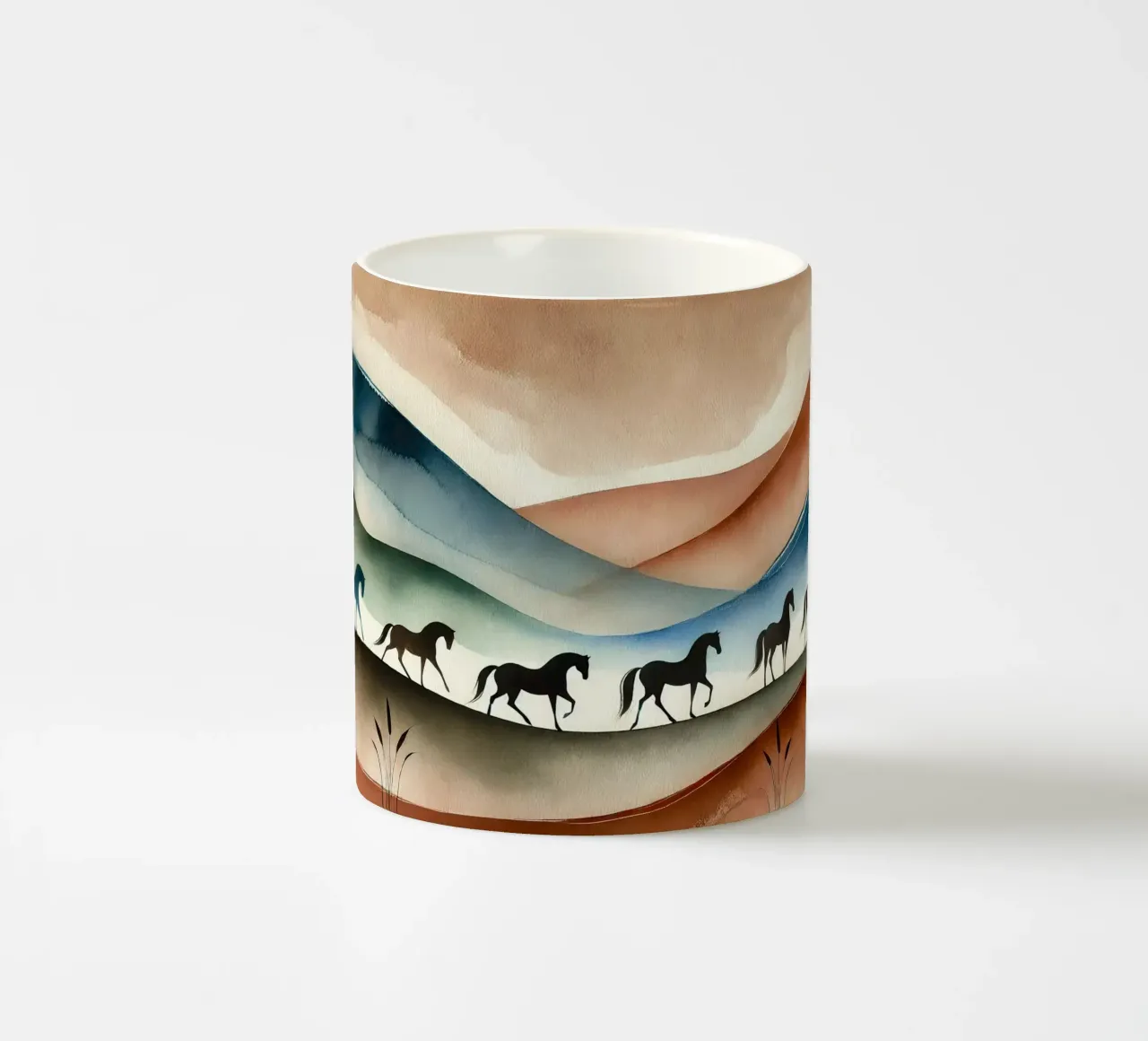 Tranquilla fuga a cavallo in Art Déco tazza in ceramica da Chromatic Fusion Studio