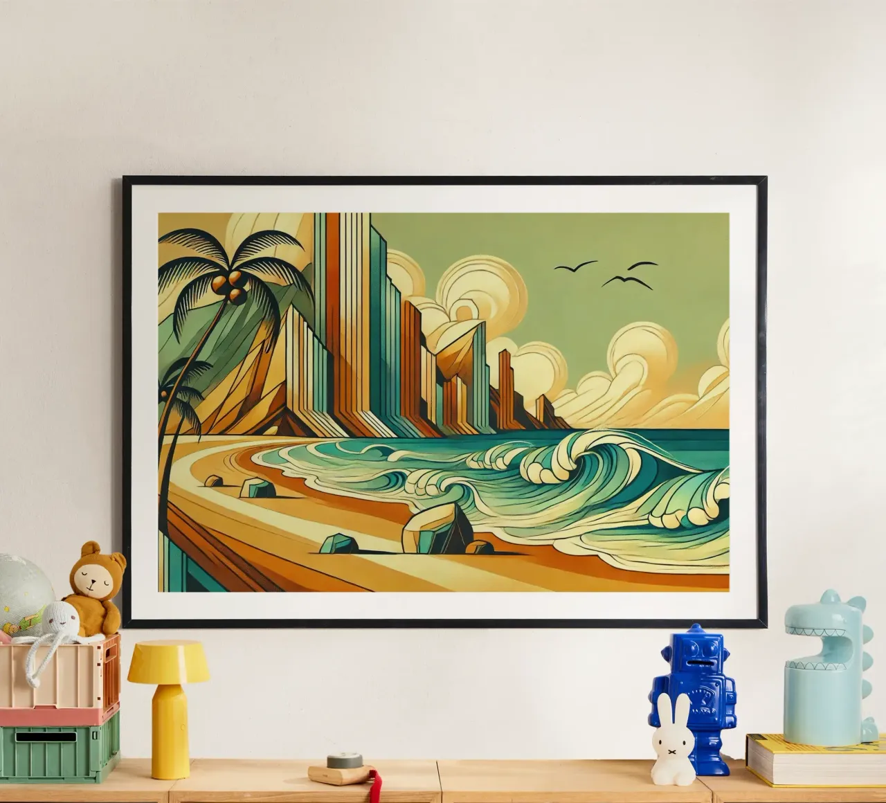 Serenità da paesaggio urbano tropicale in Art Déco poster da Chromatic Fusion Studio