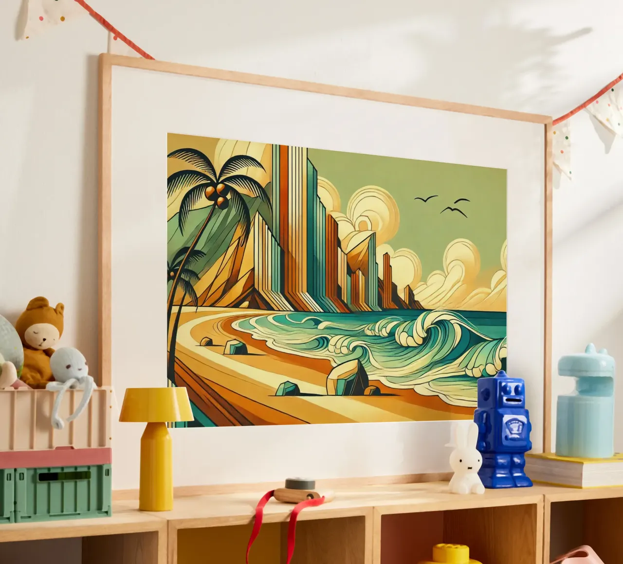 Serenità da paesaggio urbano tropicale in Art Déco poster da Chromatic Fusion Studio