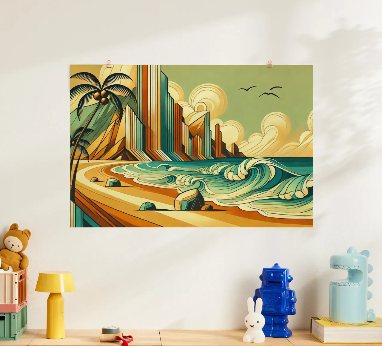 Serenità da paesaggio urbano tropicale in Art Déco poster da Chromatic Fusion Studio