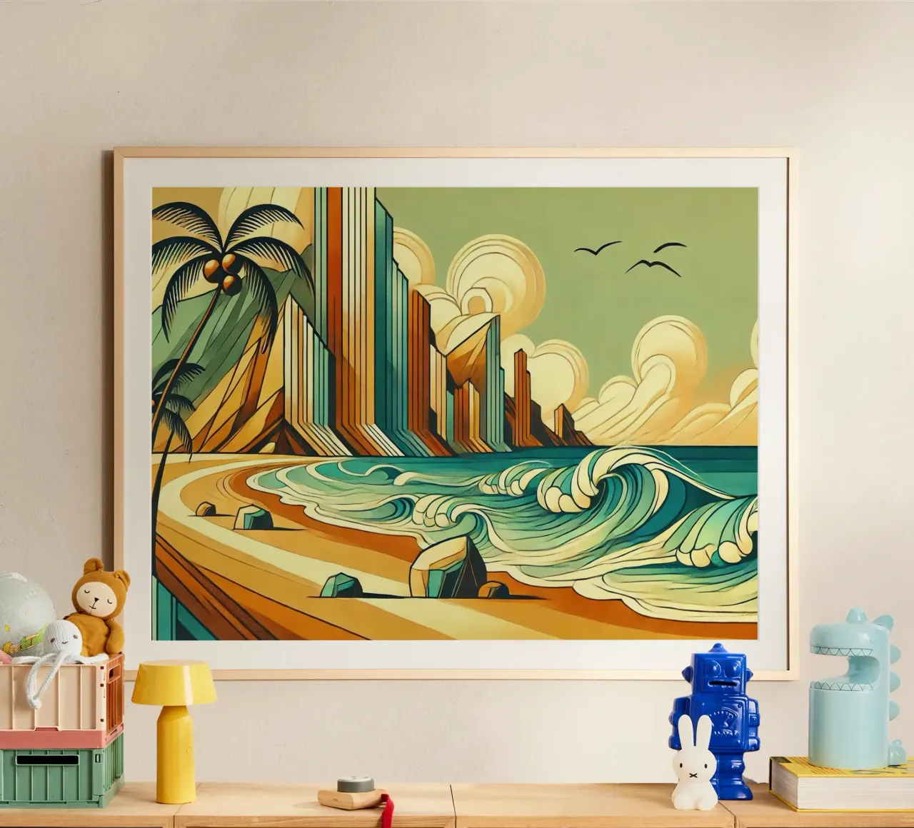Serenità da paesaggio urbano tropicale in Art Déco poster da Chromatic Fusion Studio