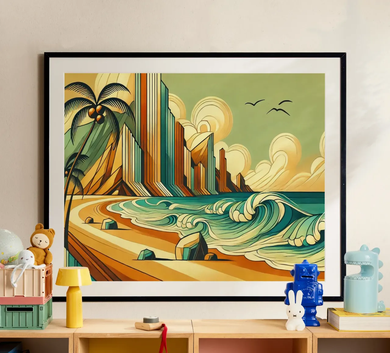 Serenità da paesaggio urbano tropicale in Art Déco poster da Chromatic Fusion Studio