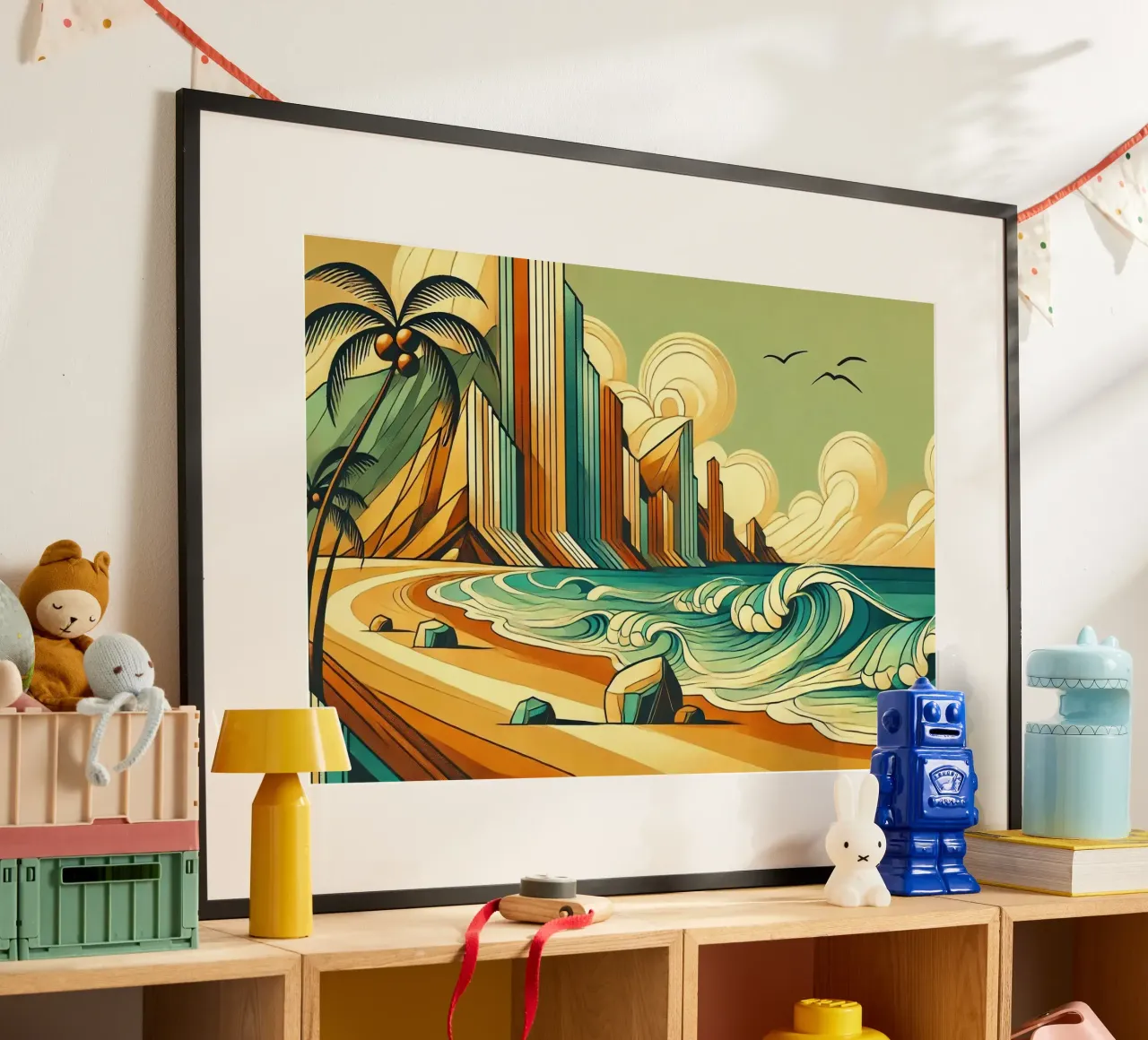 Serenità da paesaggio urbano tropicale in Art Déco poster da Chromatic Fusion Studio