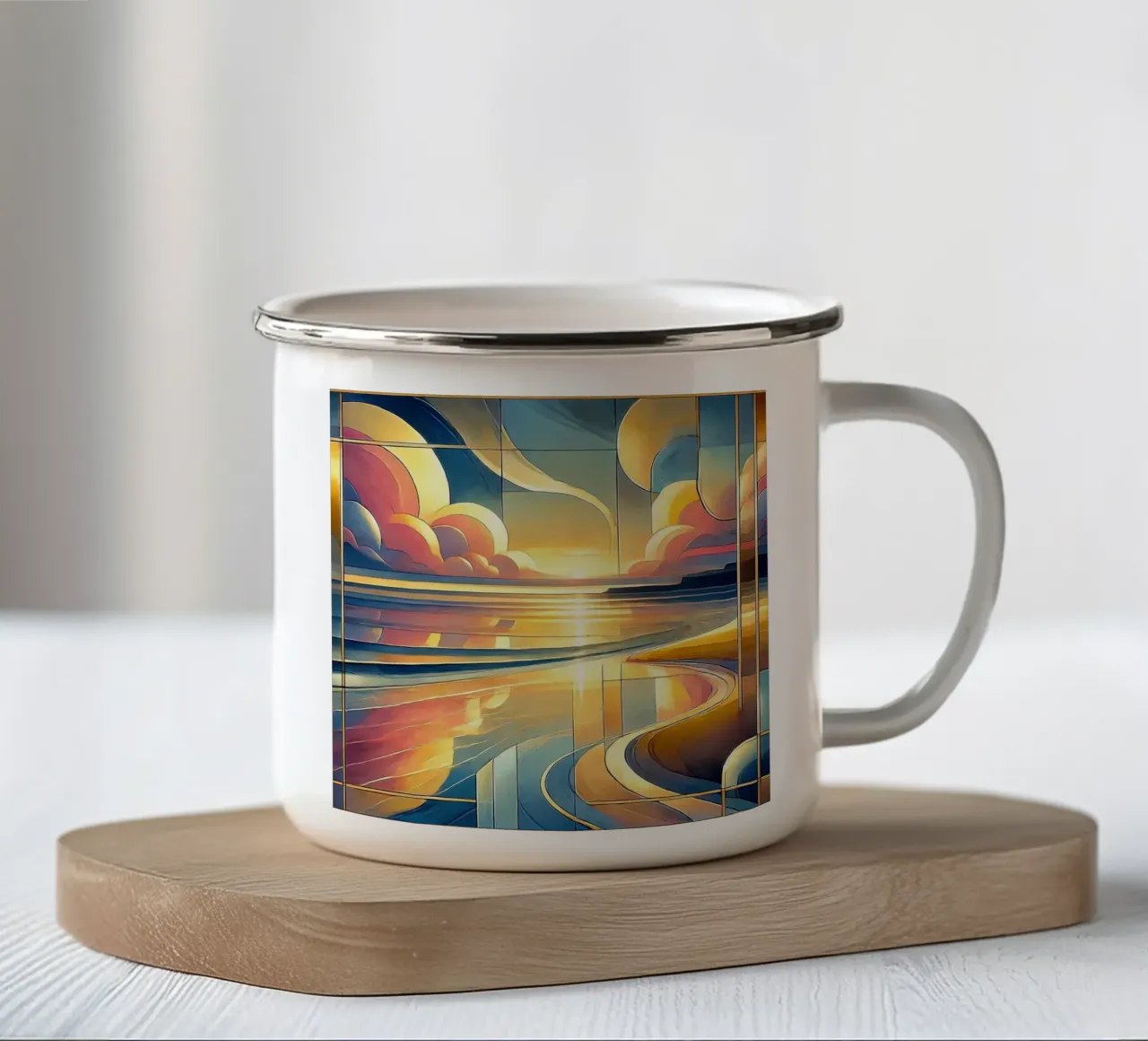 Levendige zonsondergang in Art Deco emaille mok van Chromatic Fusion Studio