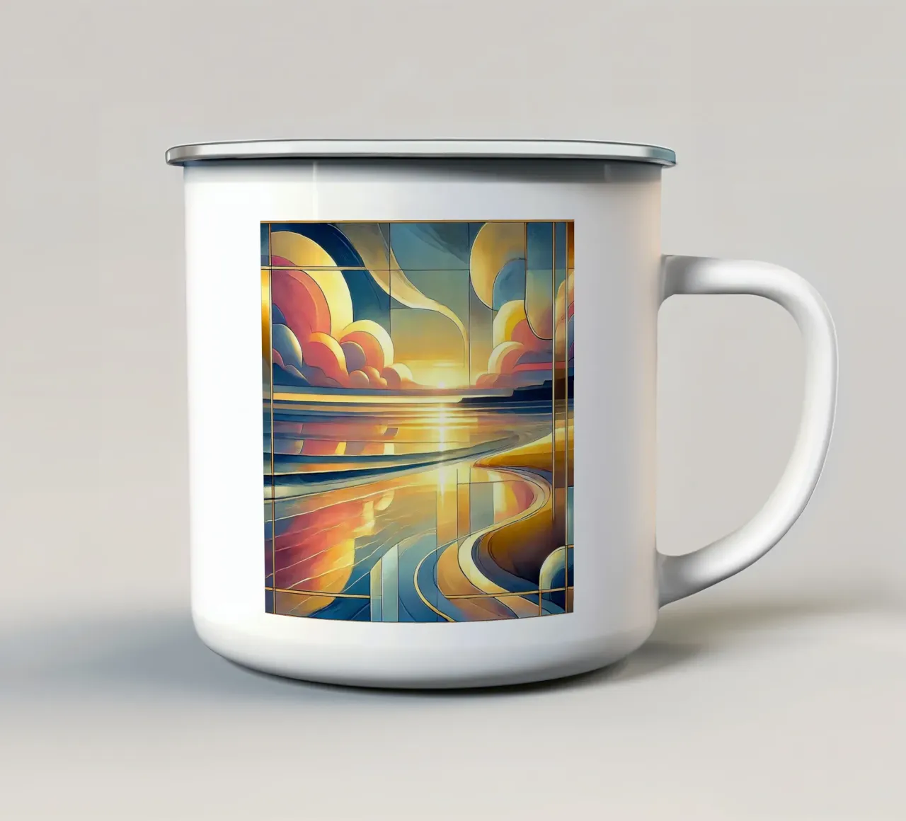 Levendige zonsondergang in Art Deco emaille mok van Chromatic Fusion Studio