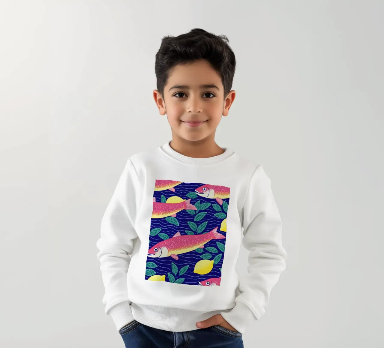 Elegante pesce, cibo e limone botanico | Cucina Sardine Art felpa bambino da Kaji