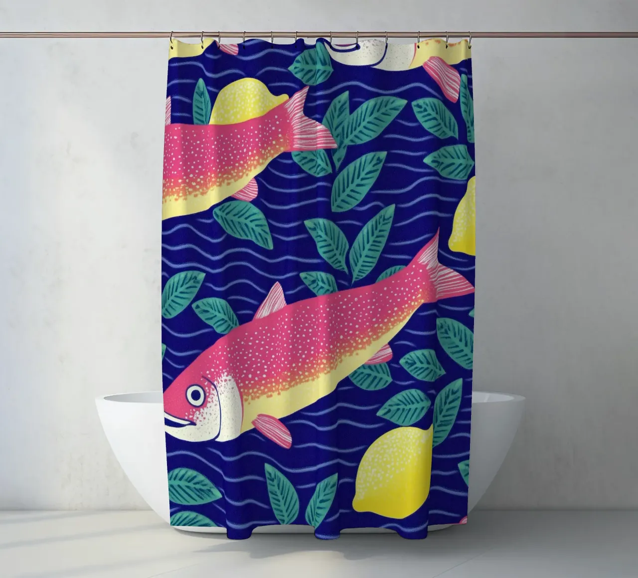 Elegante pesce, cibo e limone botanico | Cucina Sardine Art tenda da doccia da Kaji