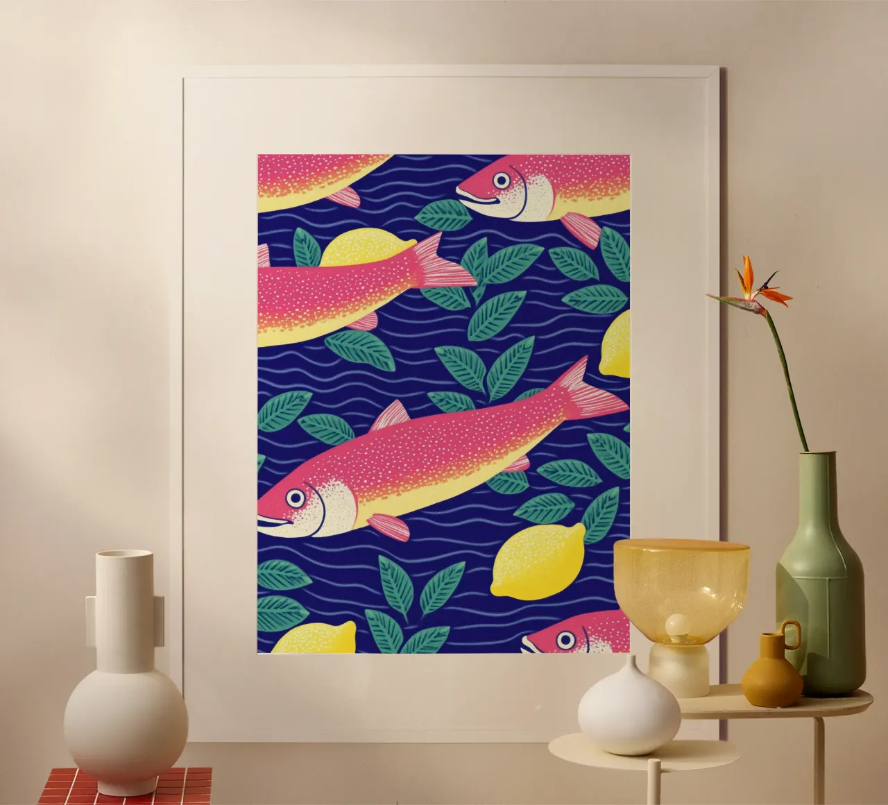 Elegante pesce, cibo e limone botanico | Cucina Sardine Art carta hahnemühle da Kaji