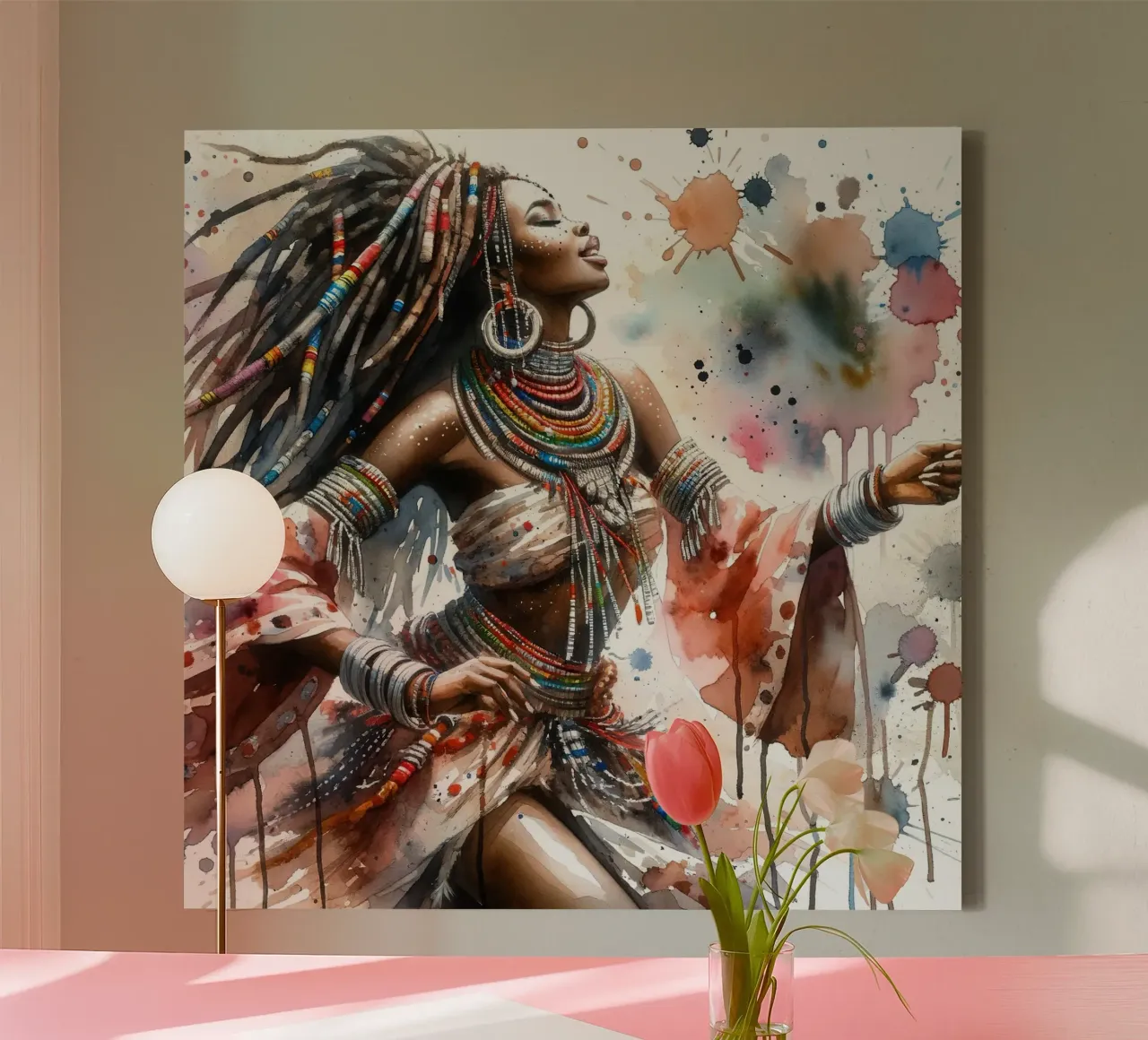 Danzatrice africana ad acquerello tela con Cornice a cassetta da Chromatic Fusion Studio