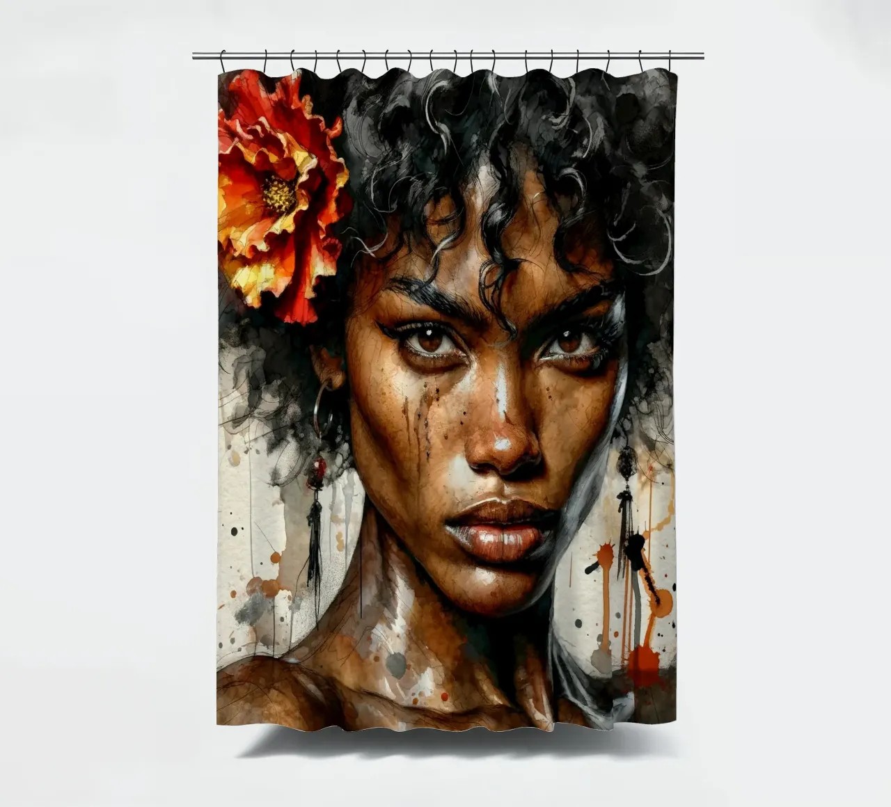 Watercolor Afro American Flamenco Dancer shower curtain by Chromatic Fusion Studio