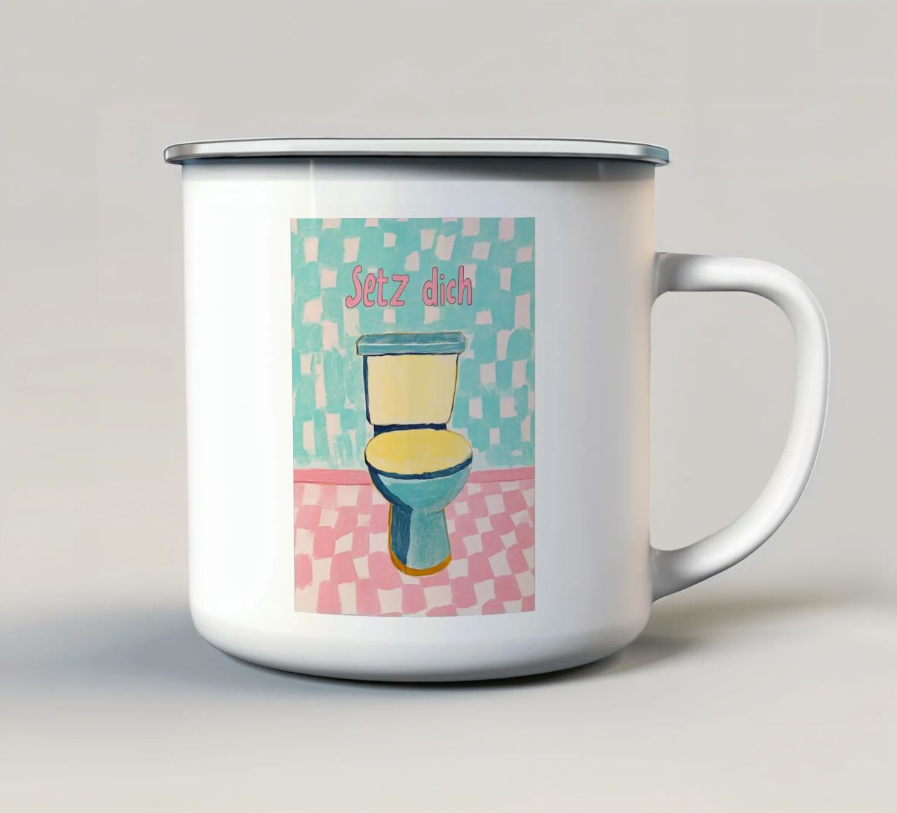 WC, Setz dich Emaille Tasse von Carinaprint
