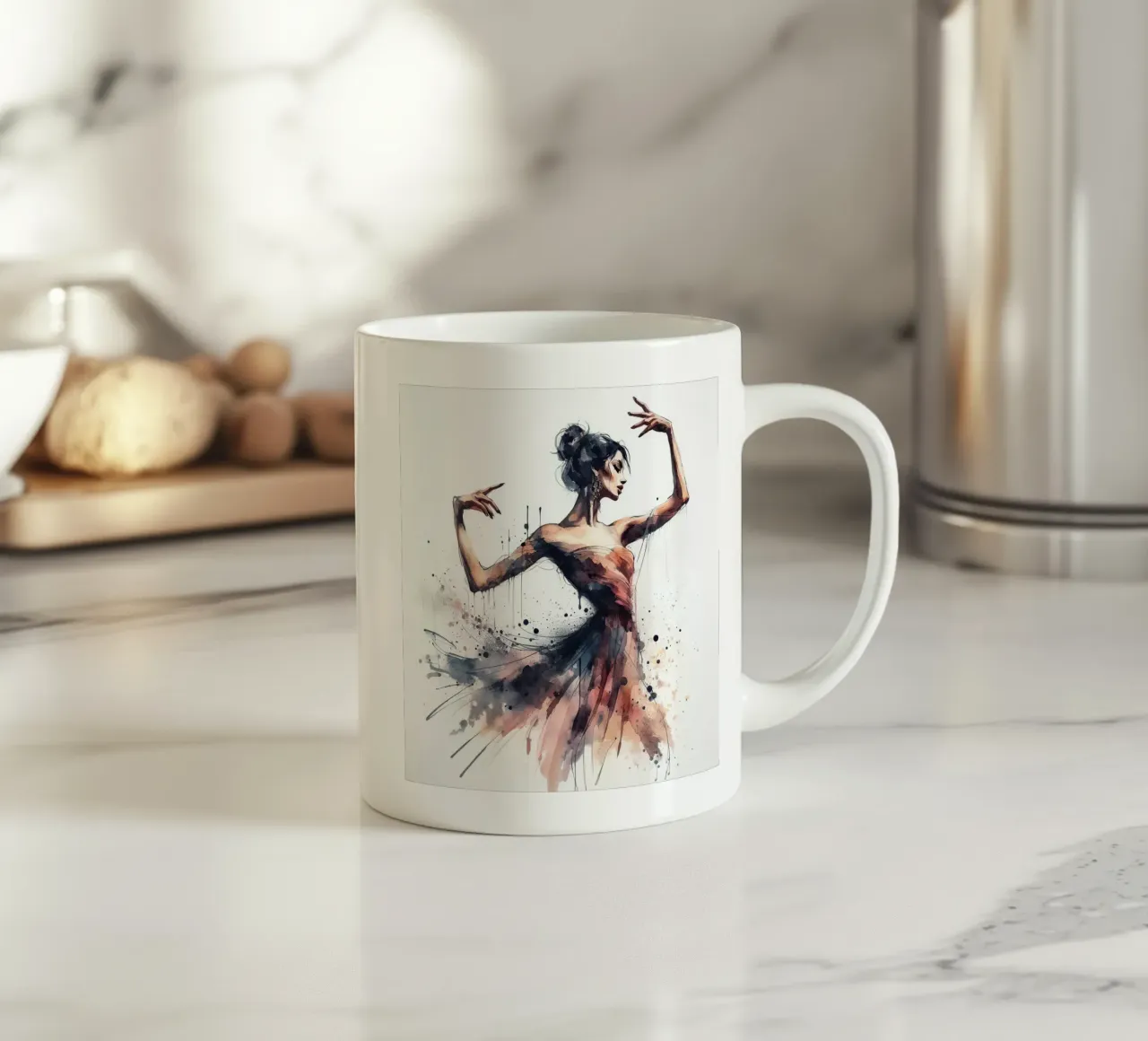 Ballerina di danza classica ad acquerello tazza in ceramica da Chromatic Fusion Studio
