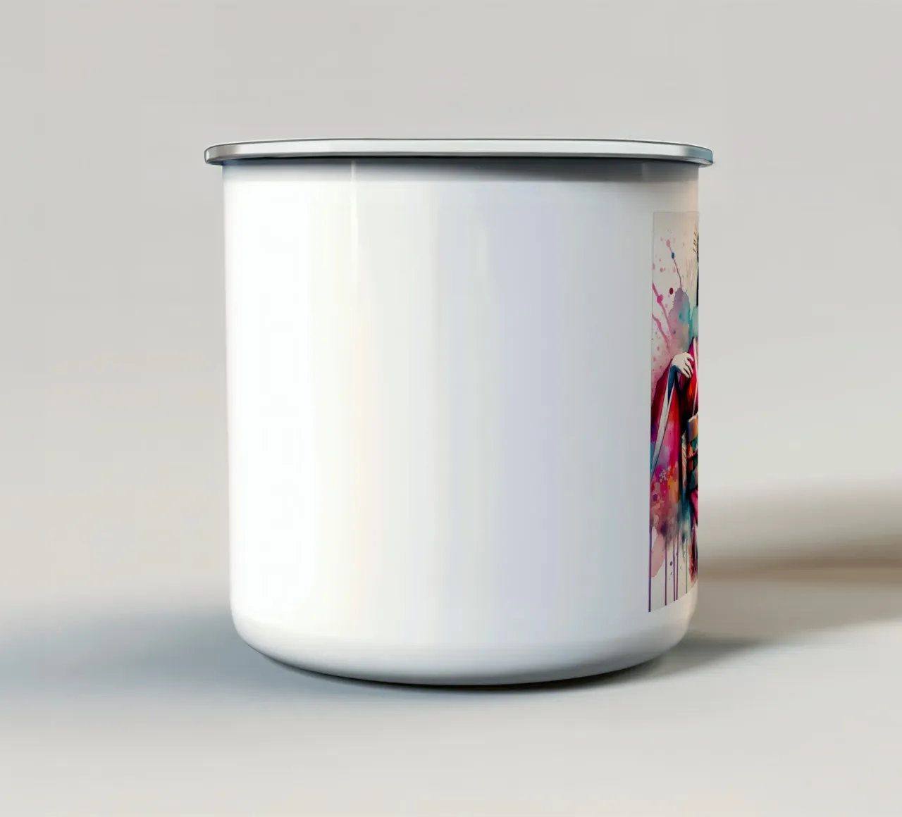 Watercolor Geisha Dancer tazza in smalto da Chromatic Fusion Studio