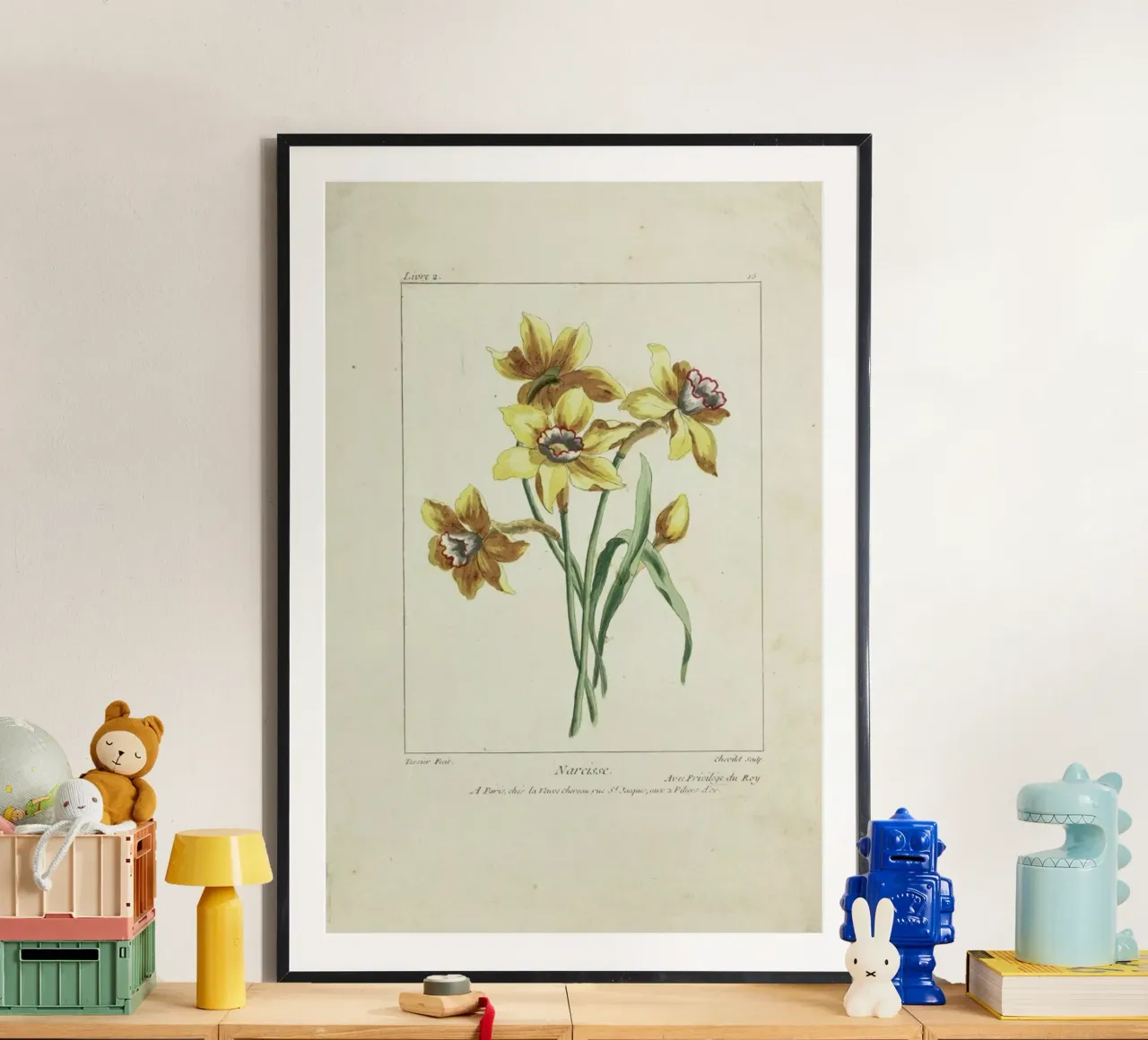 Narcisse, Caillou, Marguerite, 1755 - Justus Chevillet poster con telaio in legno da Artokoloro Quint Lox Ltd