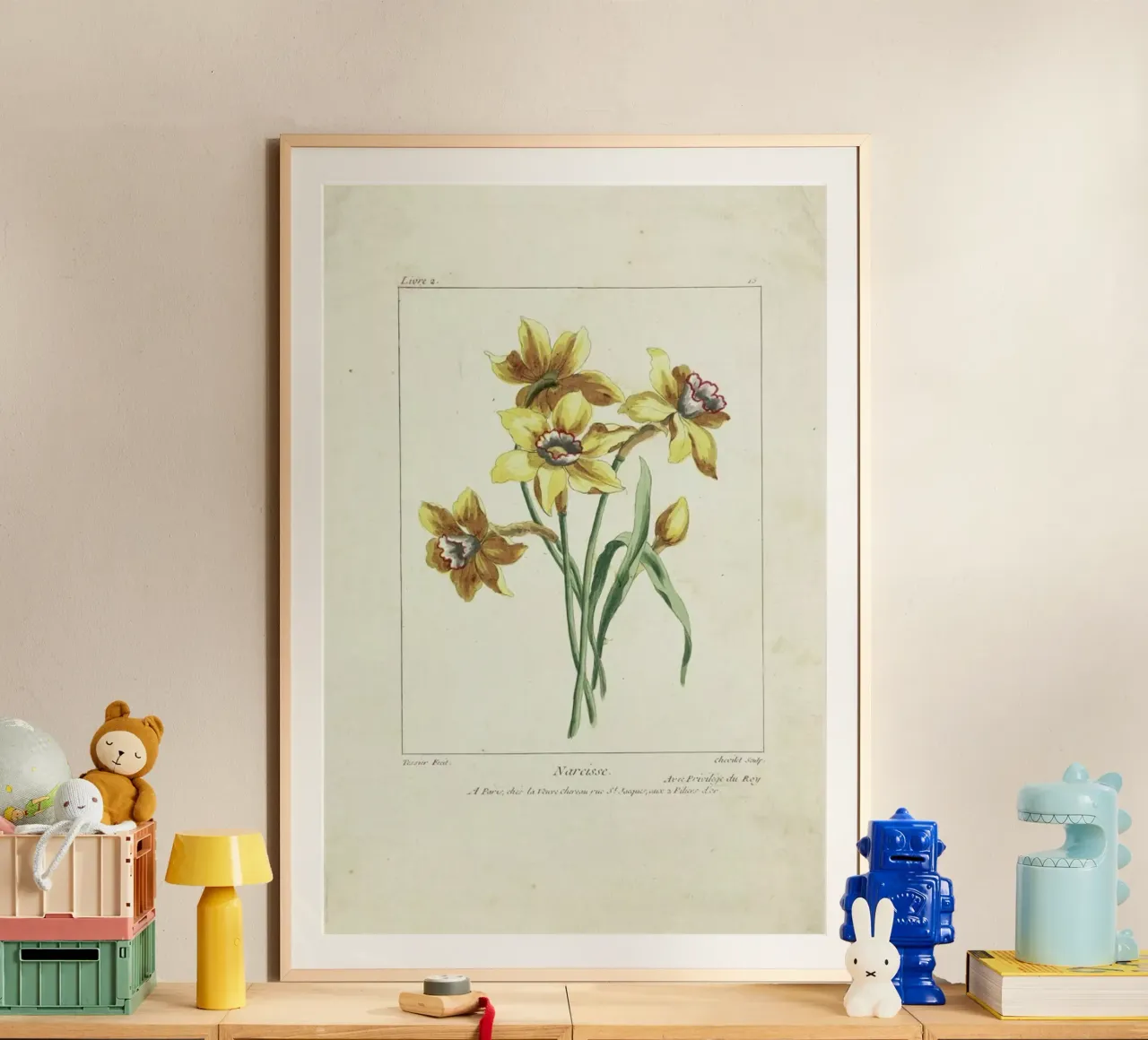 Narcisse, Caillou, Marguerite, 1755 - Justus Chevillet poster con telaio in legno da Artokoloro Quint Lox Ltd