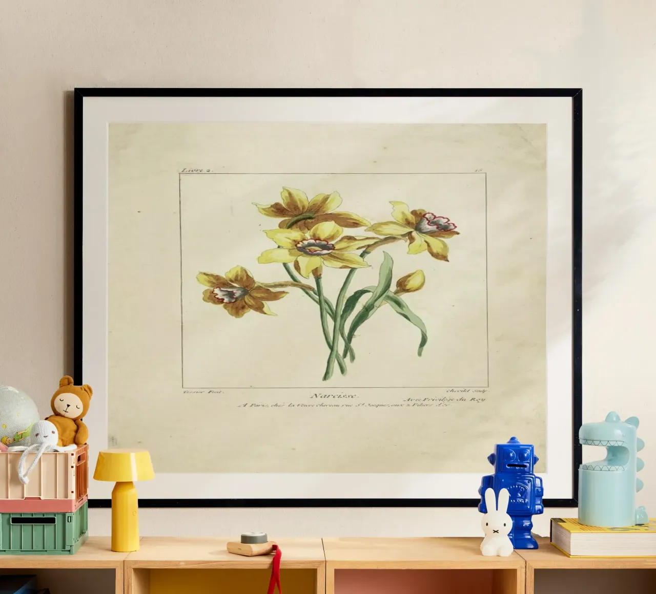 Narcisse, Caillou, Marguerite, 1755 - Justus Chevillet poster con telaio in legno da Artokoloro Quint Lox Ltd