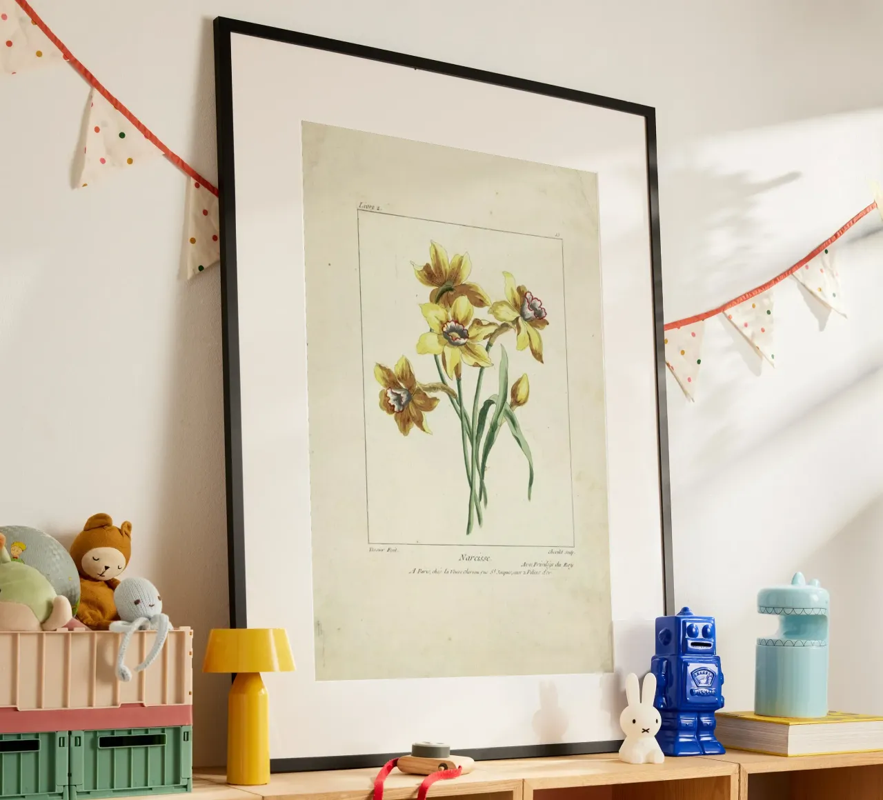 Narcisse, Caillou, Marguerite, 1755 - Justus Chevillet poster con telaio in legno da Artokoloro Quint Lox Ltd