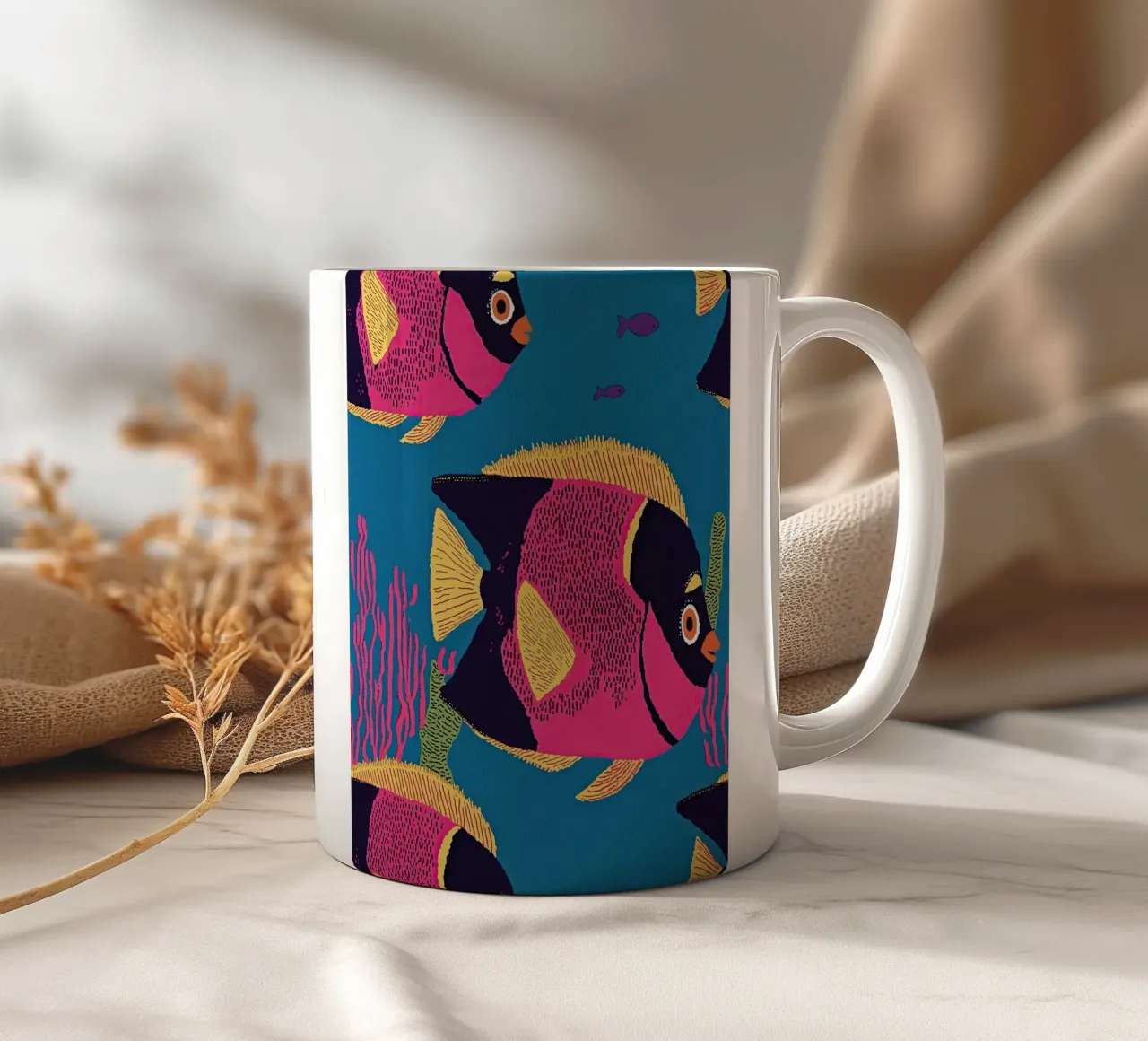 Tropical Fish Wall Art Sea Life Prints for Coastal Home Deco ceramic mug by Kaji