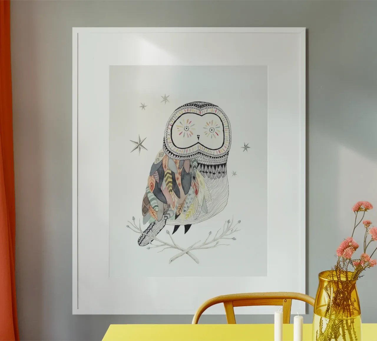 Lunar Owl poster con telaio in legno da Lila x Lola