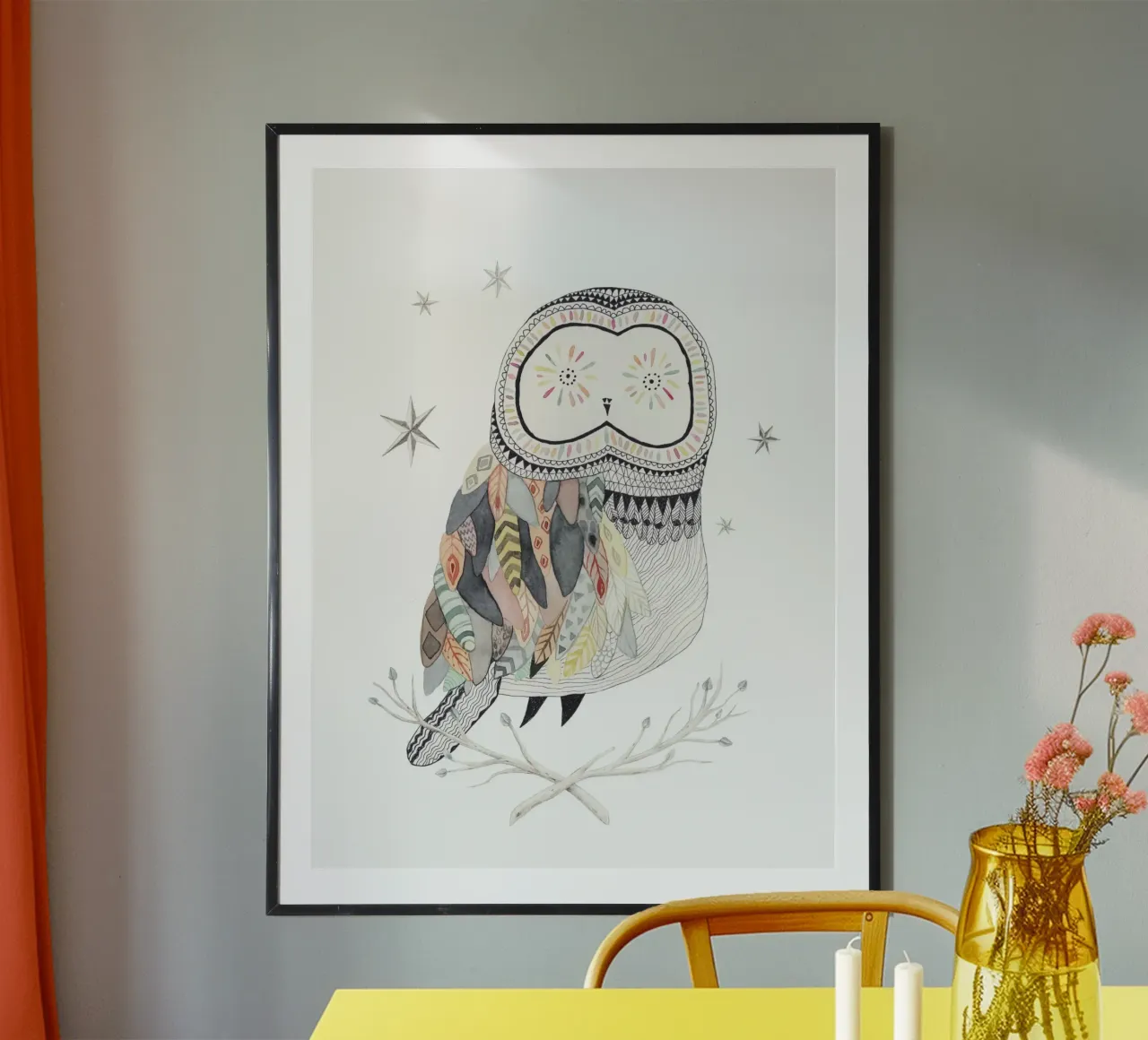 Lunar Owl poster con telaio in legno da Lila x Lola