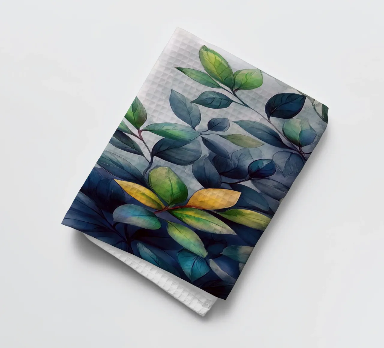 Watercolor leaves tea towel by Justyna Jaszke JBJart