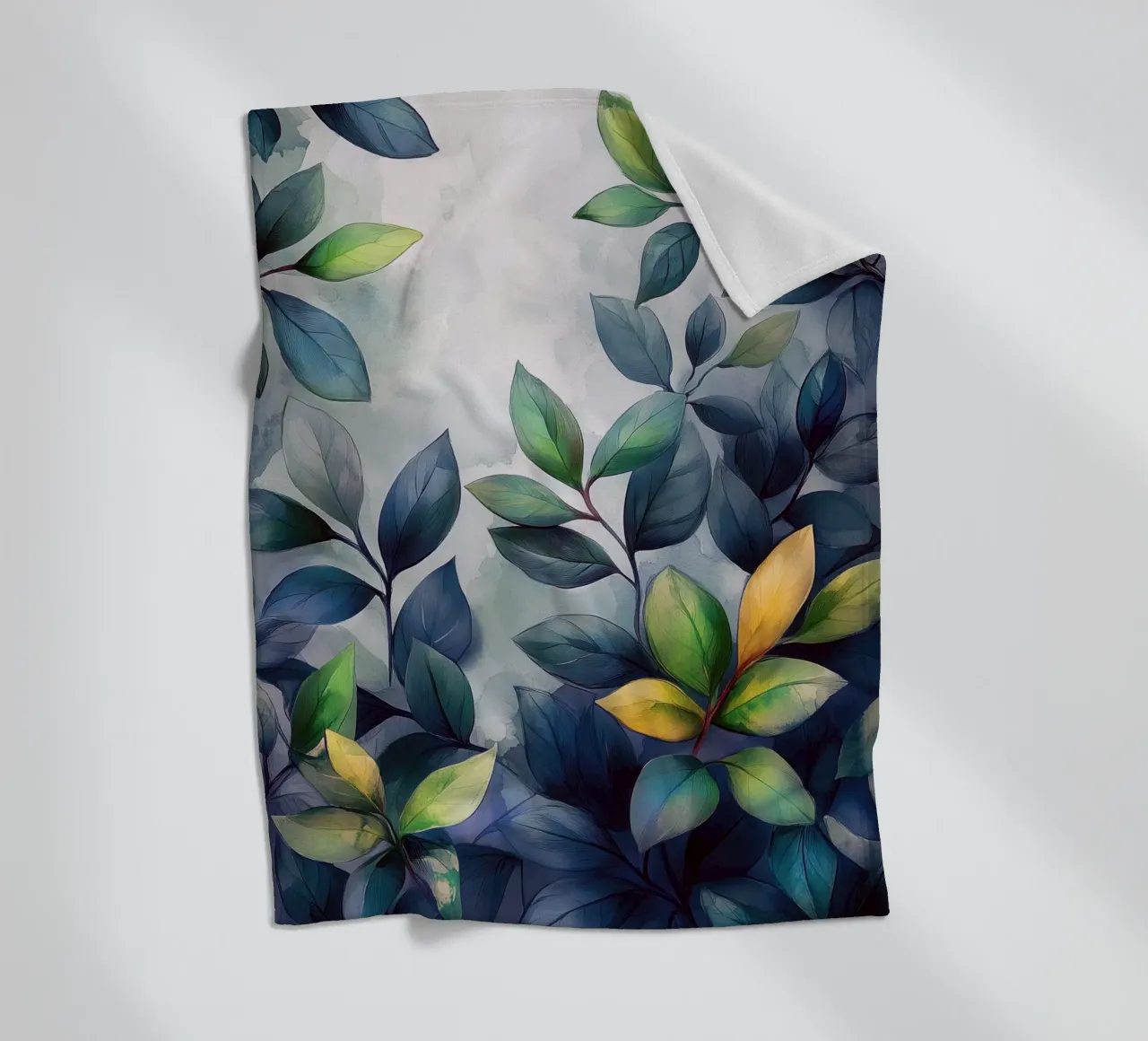Watercolor leaves fleece blanket by Justyna Jaszke JBJart