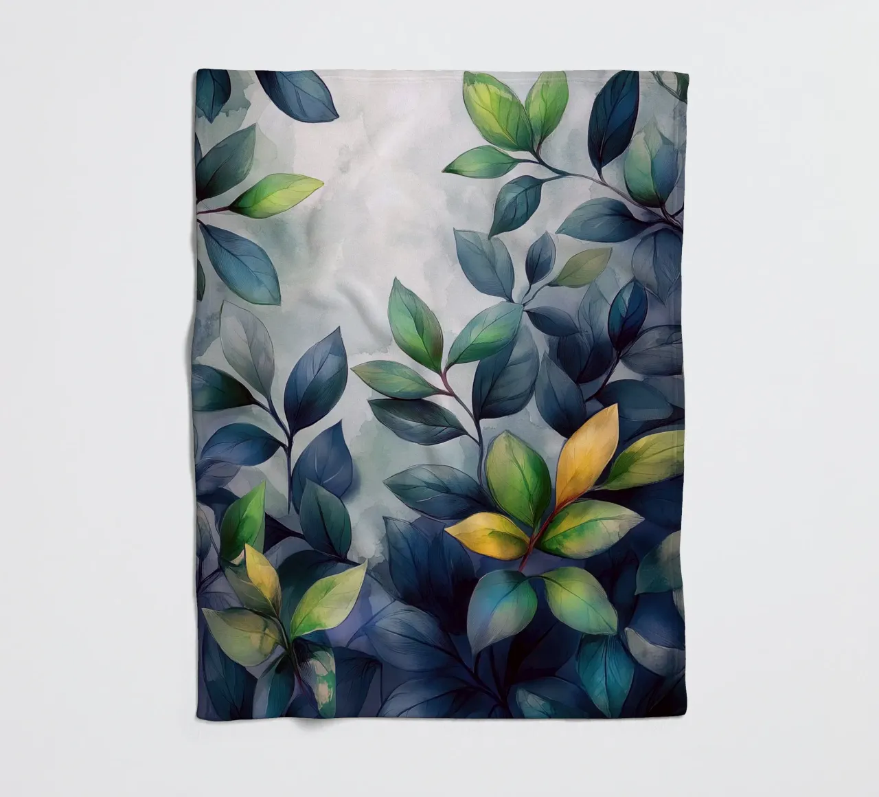 Watercolor leaves fleece blanket by Justyna Jaszke JBJart