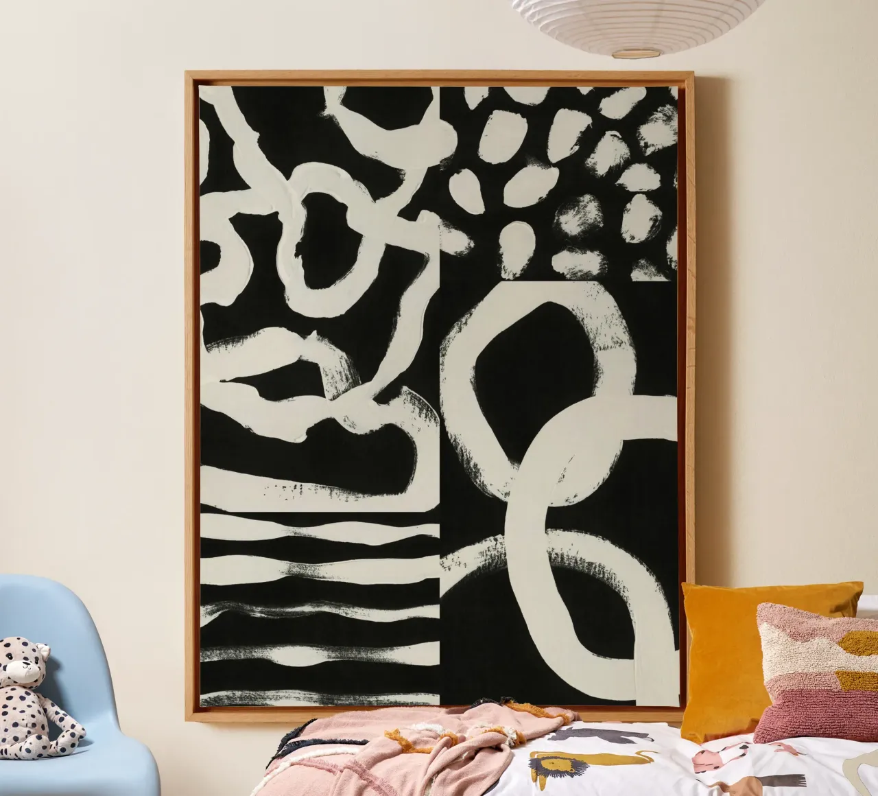 Zwart-wit abstracte collage #1 canvas met Baklijst van Alisa Galitsyna
