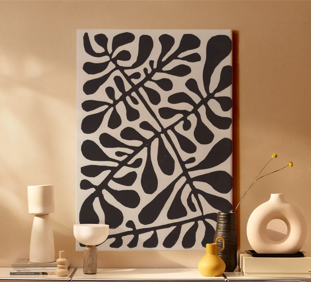Linocut Plant #2 / Black & White canvas by Alisa Galitsyna