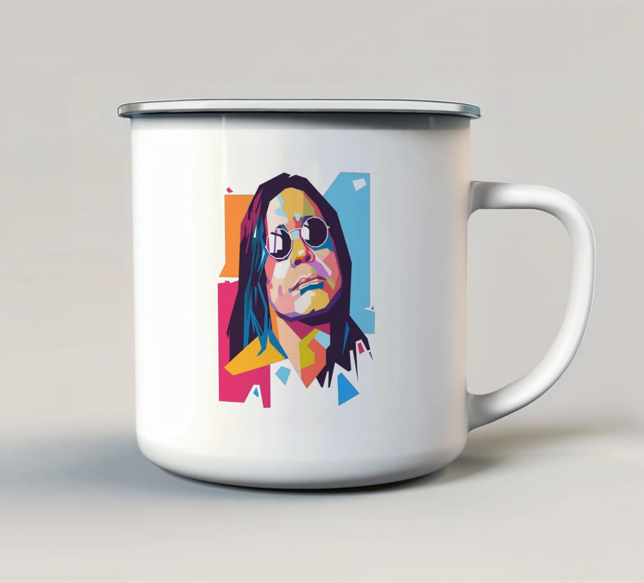 Ritratto pop art di Ozzy Osbourne tazza in smalto da Hantamrata