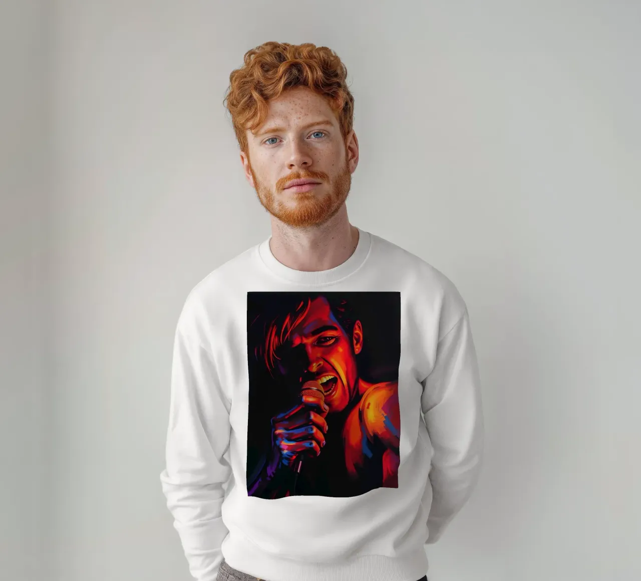 di una cantante appassionata, catturata in un'intensa scena felpa da DesignDoodle