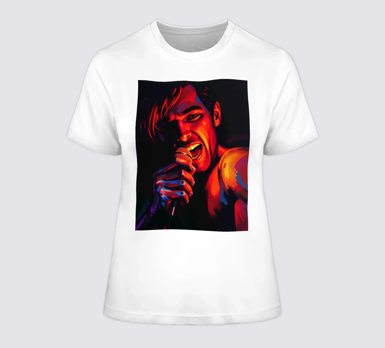 performance d'une chanteuse passionnée, capturée dans une scène intense t-shirt ajusté pour femmes de DesignDoodle