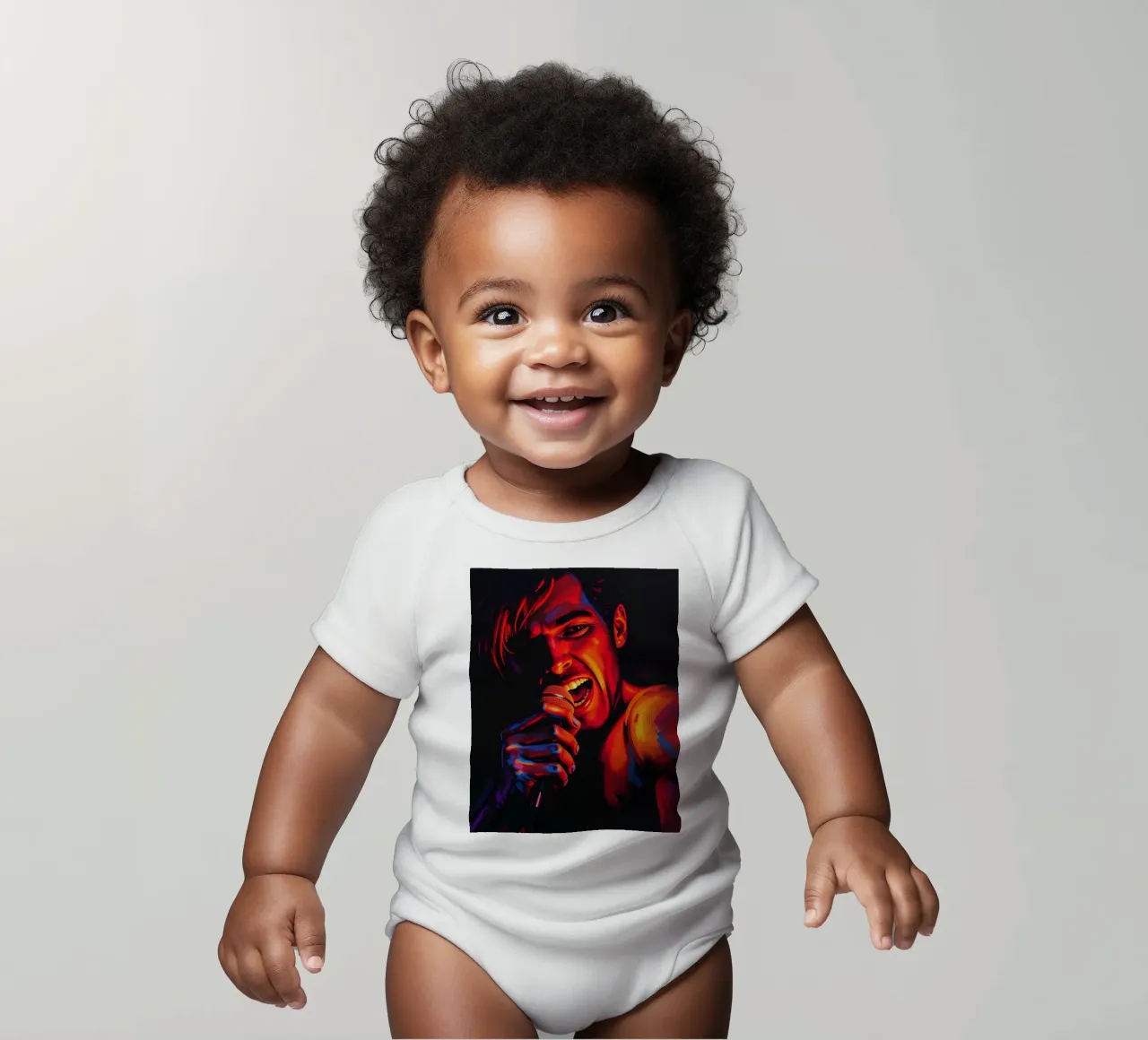 performance d'une chanteuse passionnée, capturée dans une scène intense body bébé de DesignDoodle