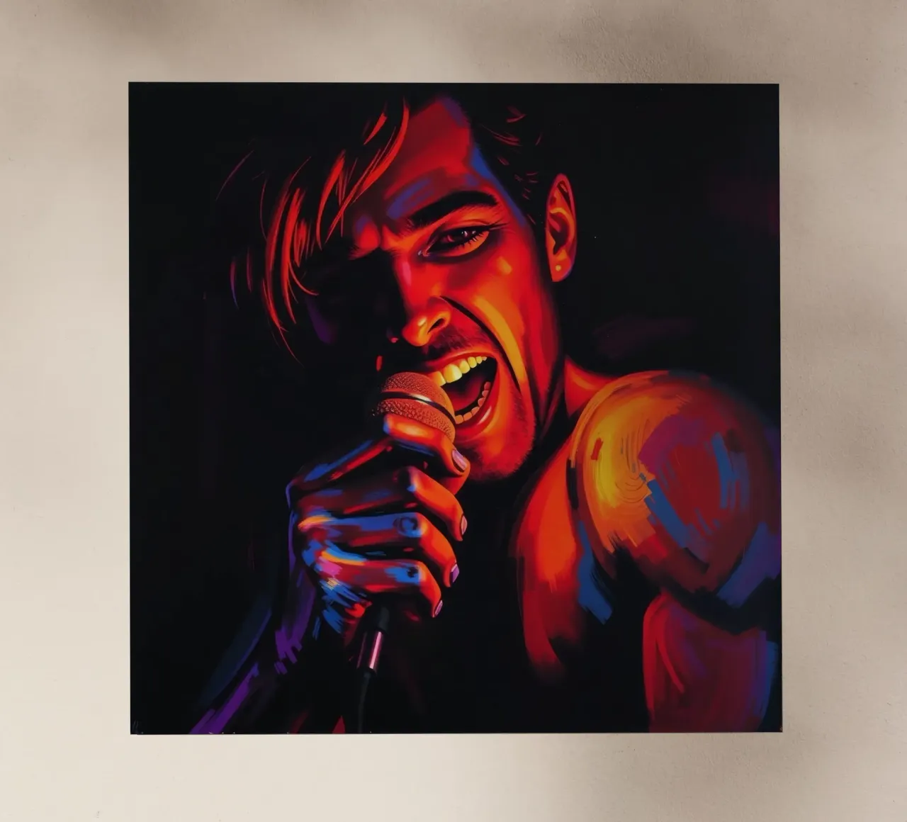 di una cantante appassionata, catturata in un'intensa scena pellicola backlit da DesignDoodle