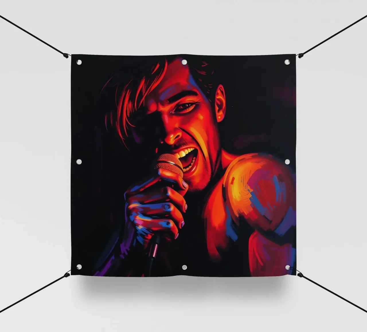 di una cantante appassionata, catturata in un'intensa scena telo in pvc da DesignDoodle