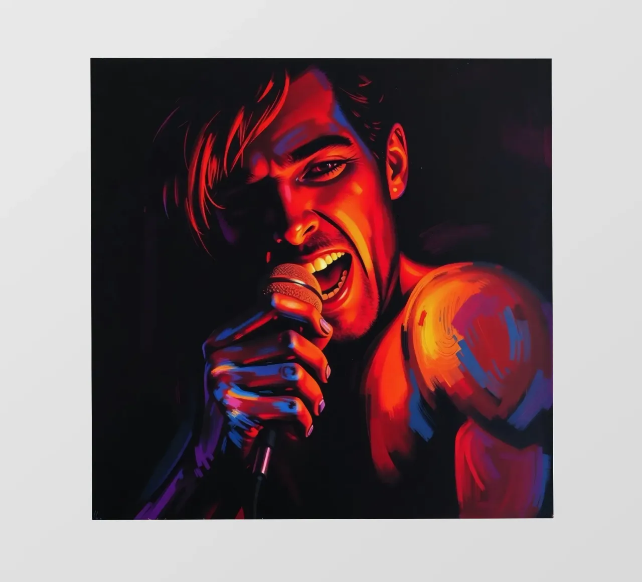 di una cantante appassionata, catturata in un'intensa scena telo in pvc da DesignDoodle